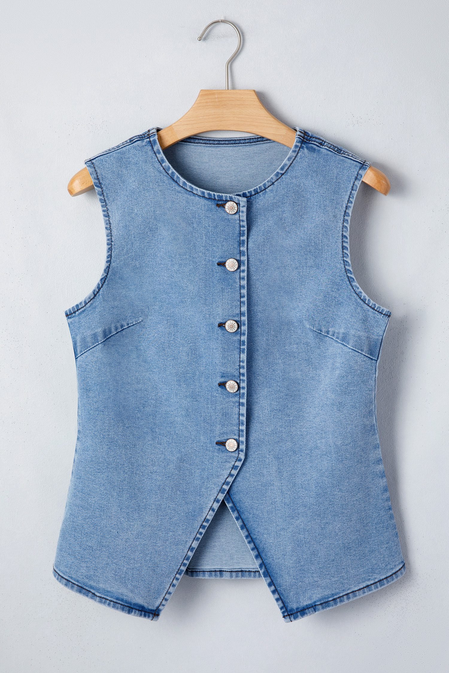 Myosotis Buttoned Front Slit Denim Vest