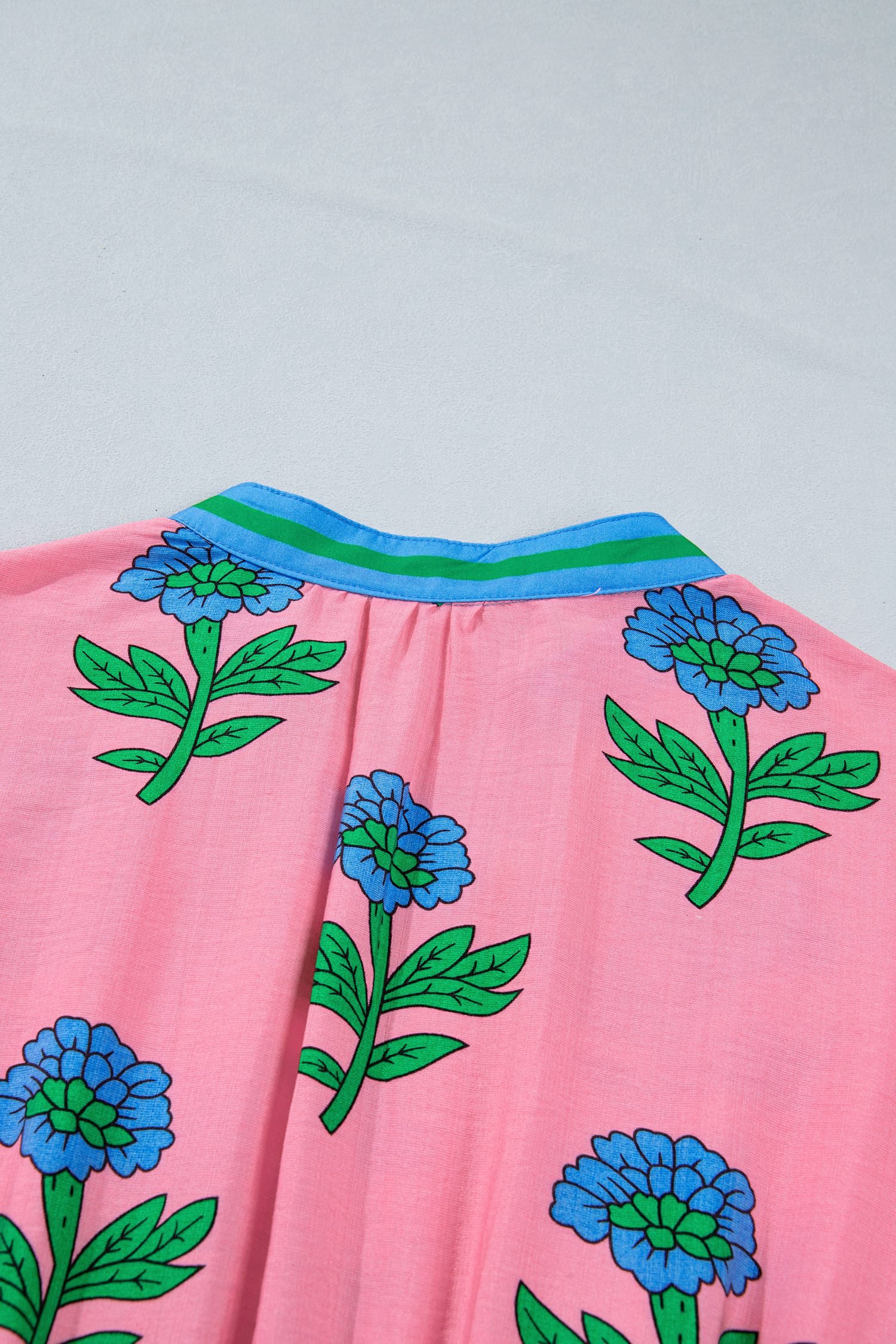 Pink Plus Size Striped V Neck Ruffled Floral Long Dress
