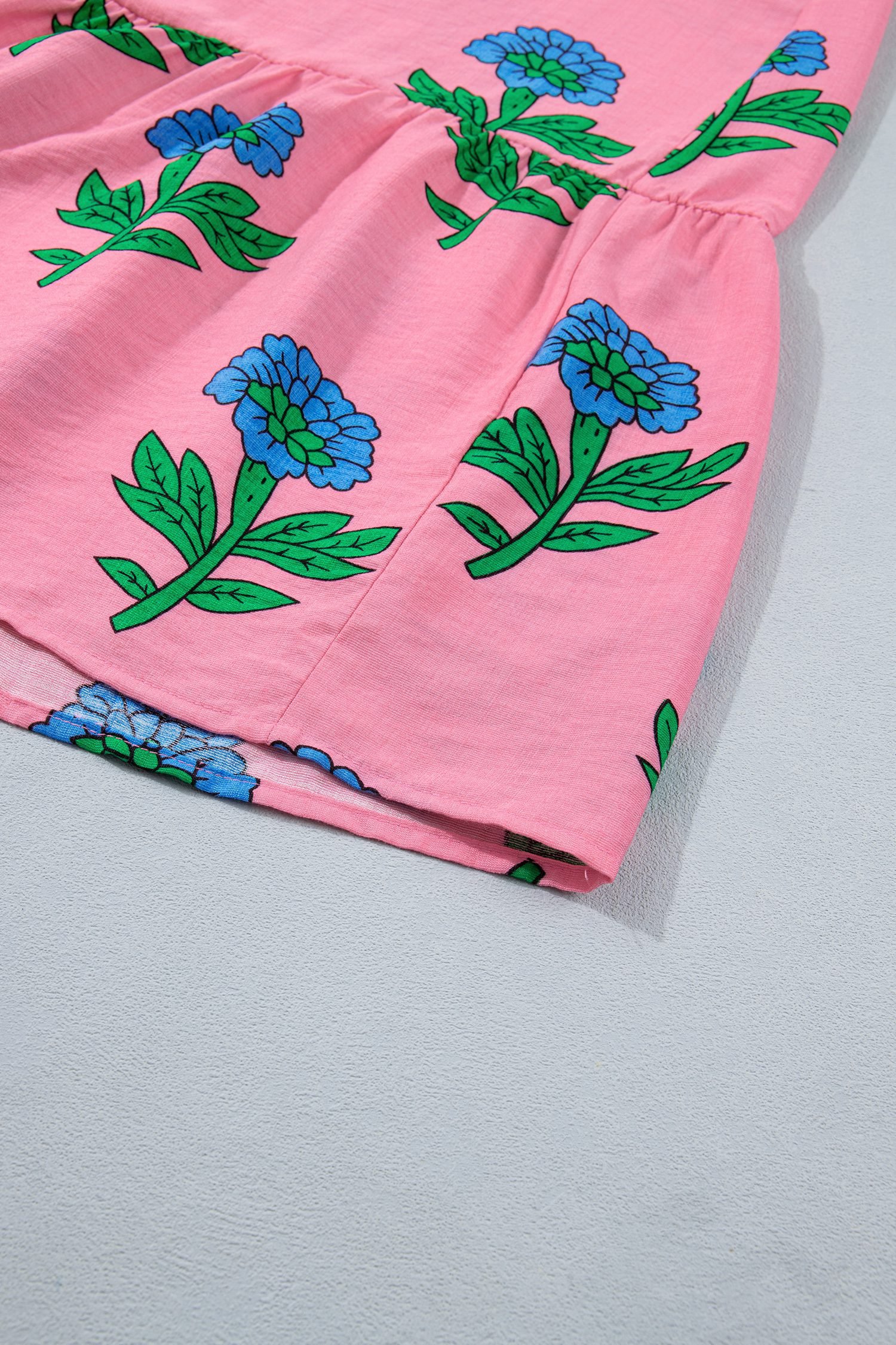 Pink Plus Size Striped V Neck Ruffled Floral Long Dress