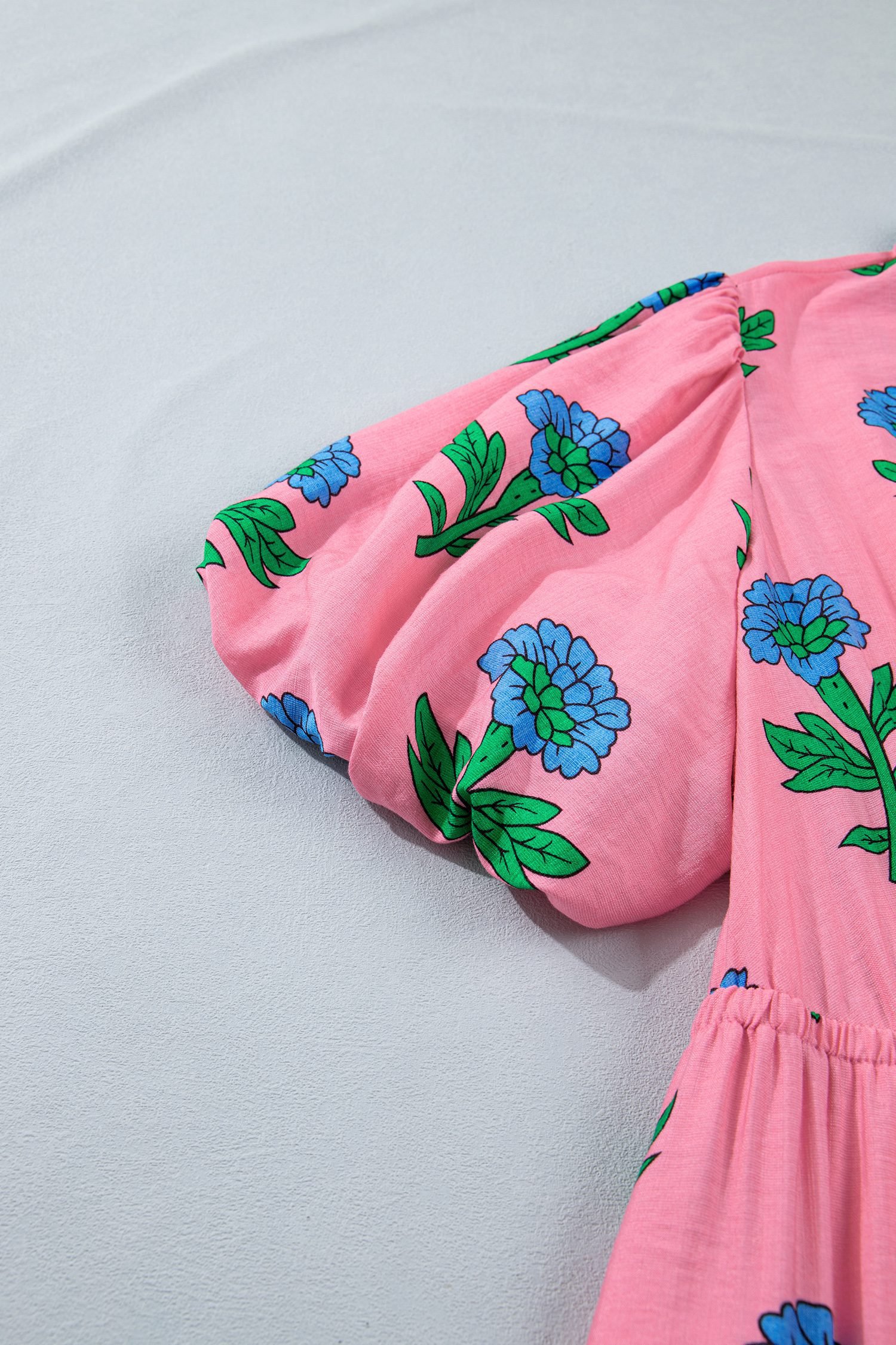 Pink Plus Size Striped V Neck Ruffled Floral Long Dress