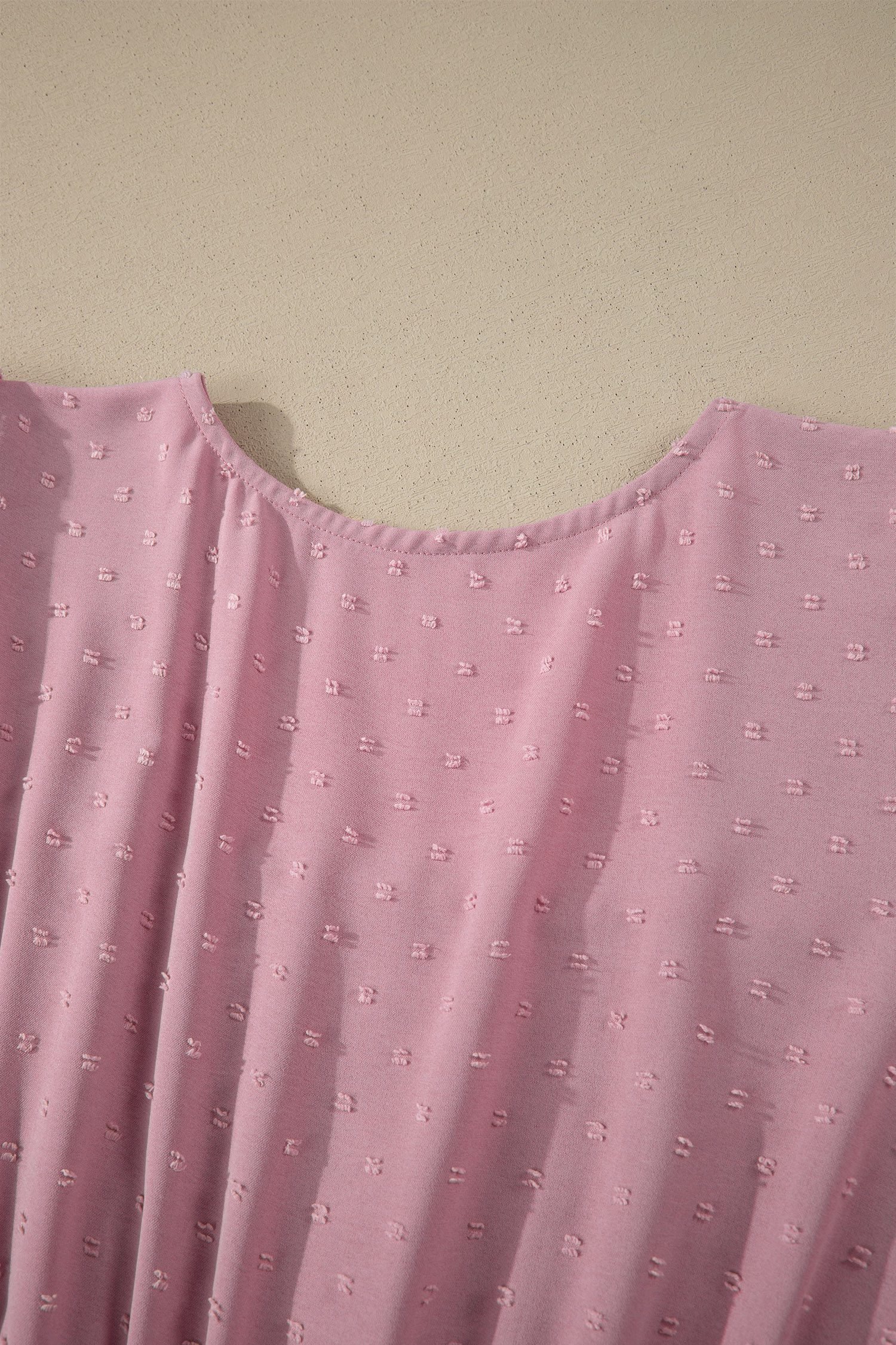 Pink Plus Size Swiss Dot Short Sleeve Smocked High Waist Flowy Midi Dress