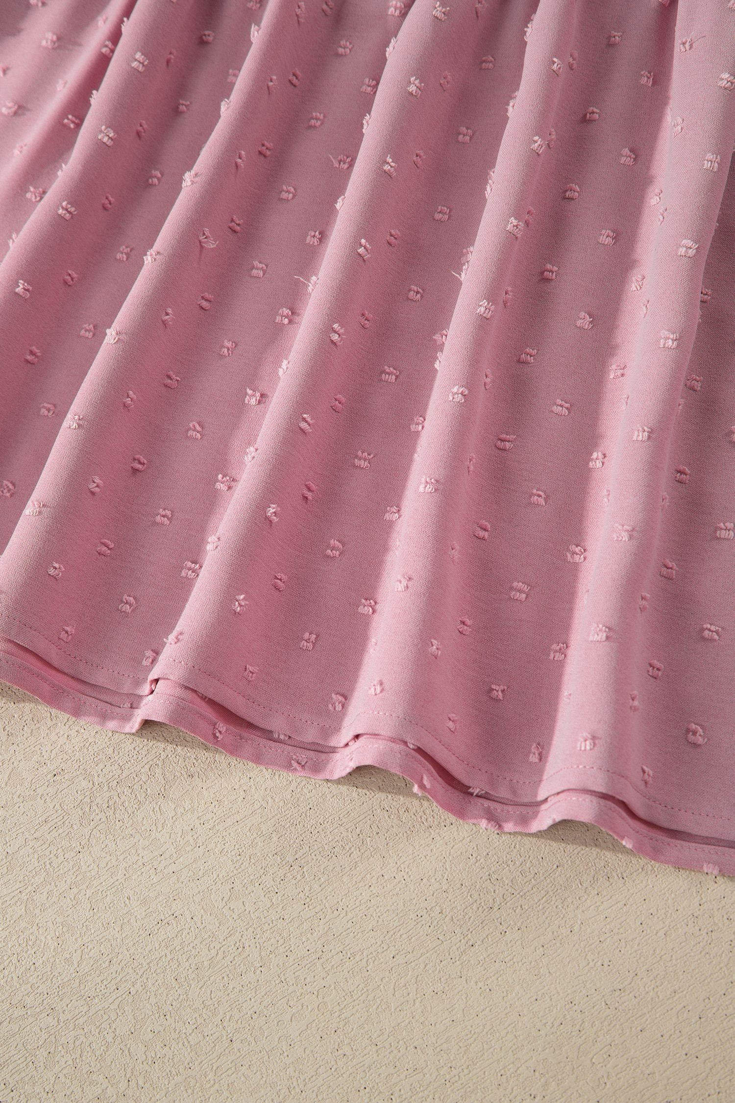 Pink Plus Size Swiss Dot Short Sleeve Smocked High Waist Flowy Midi Dress