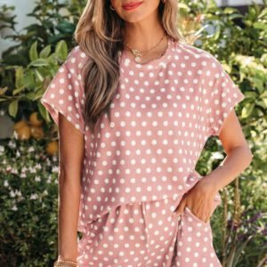 Pink Polka Dot Print Short Set
