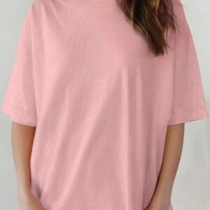Pink Solid Color High Neck Oversize Tee