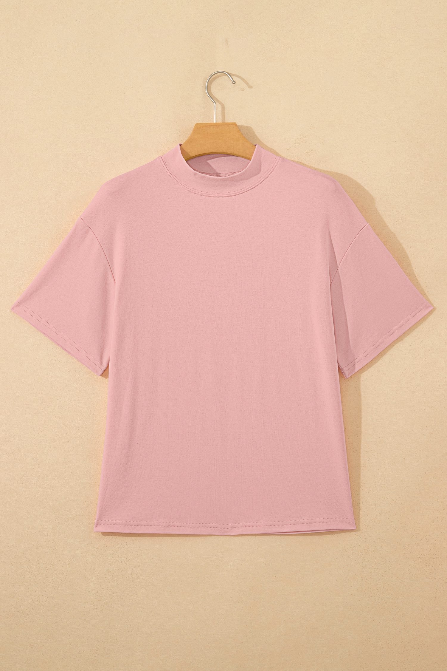 Pink Solid Color High Neck Oversize Tee