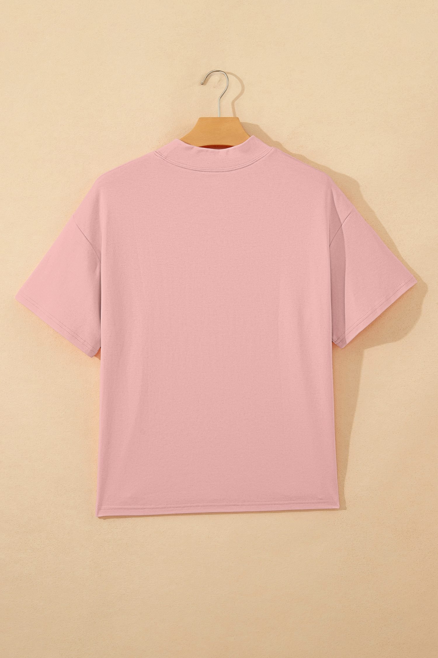 Pink Solid Color High Neck Oversize Tee