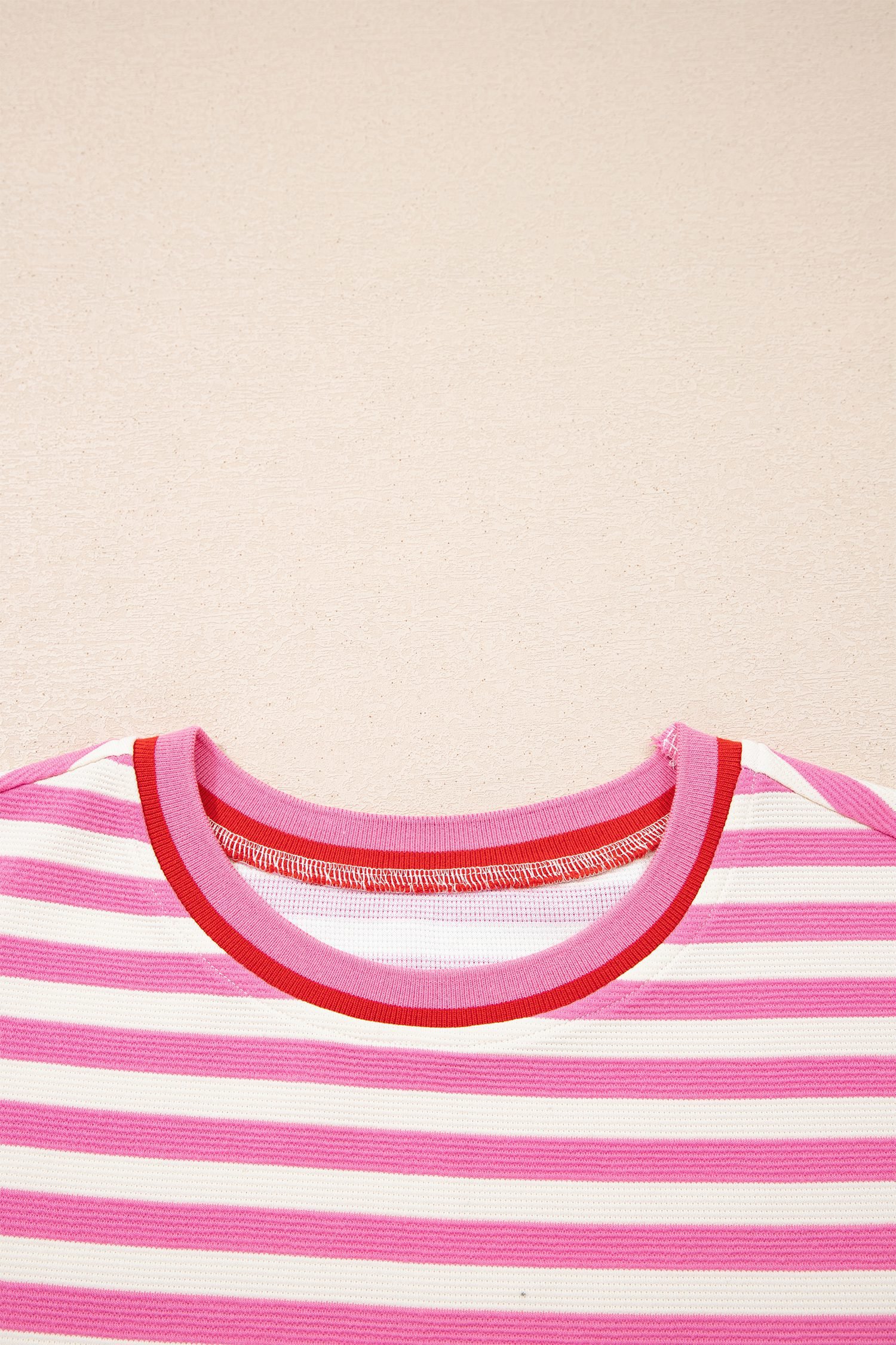 Pink Stripe Contrast Trim Short Sleeve Top Loose Shorts 2pcs Casual Outfit