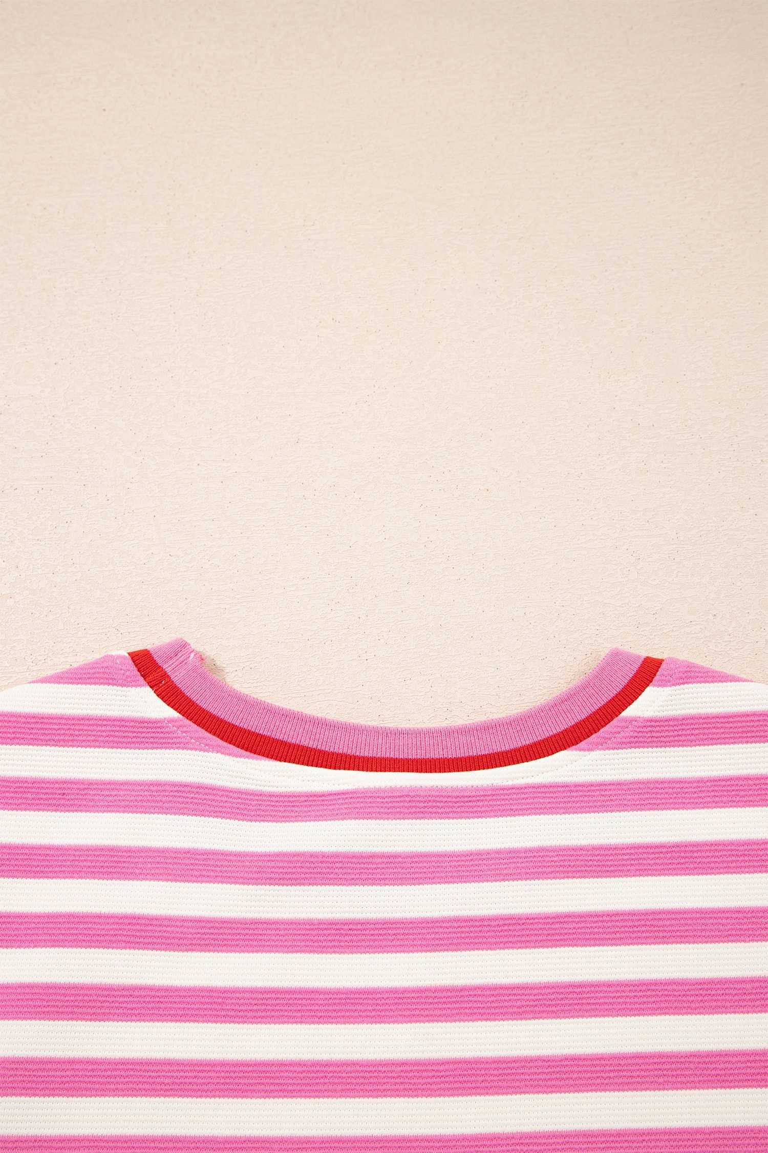 Pink Stripe Contrast Trim Short Sleeve Top Loose Shorts 2pcs Casual Outfit