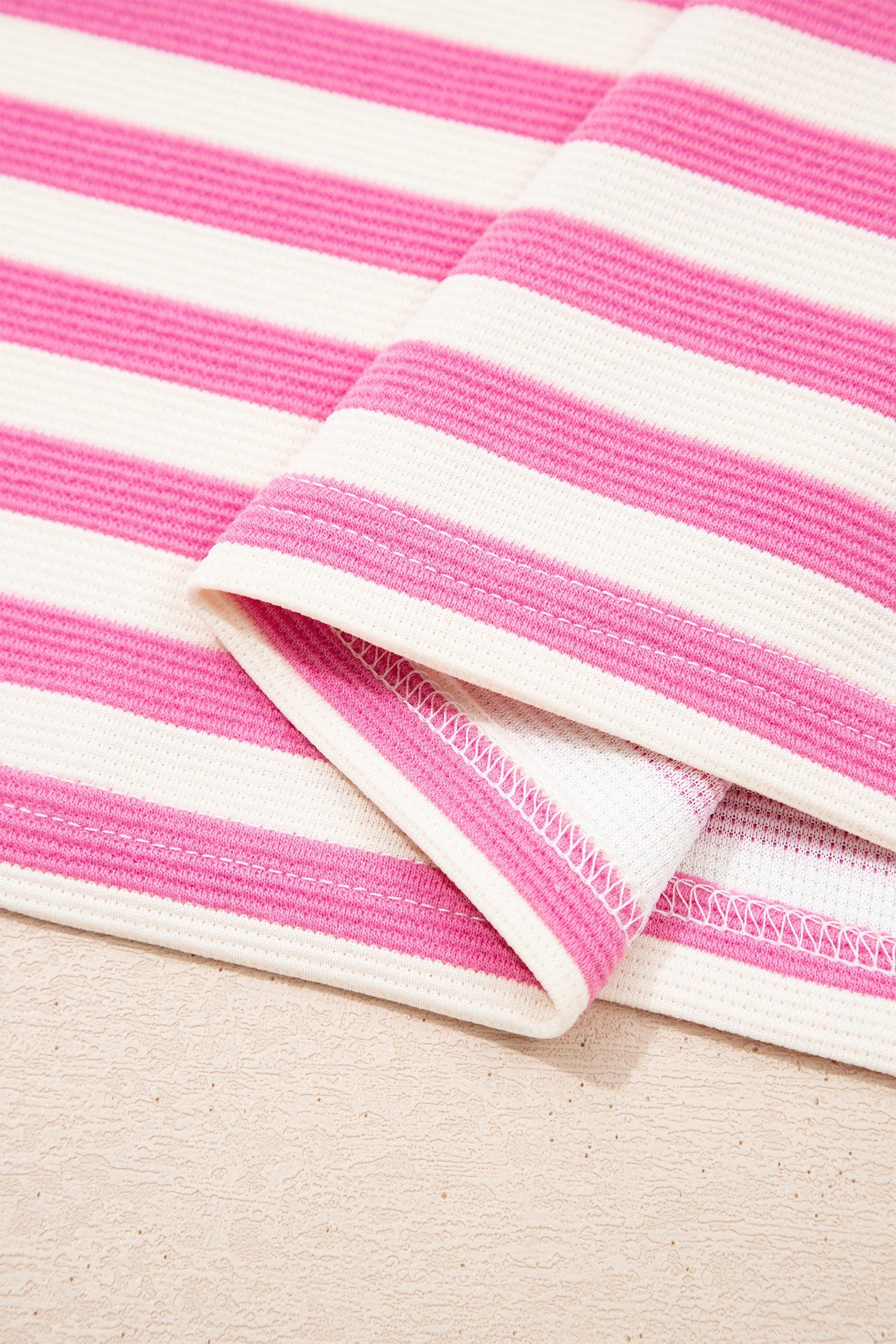 Pink Stripe Contrast Trim Short Sleeve Top Loose Shorts 2pcs Casual Outfit