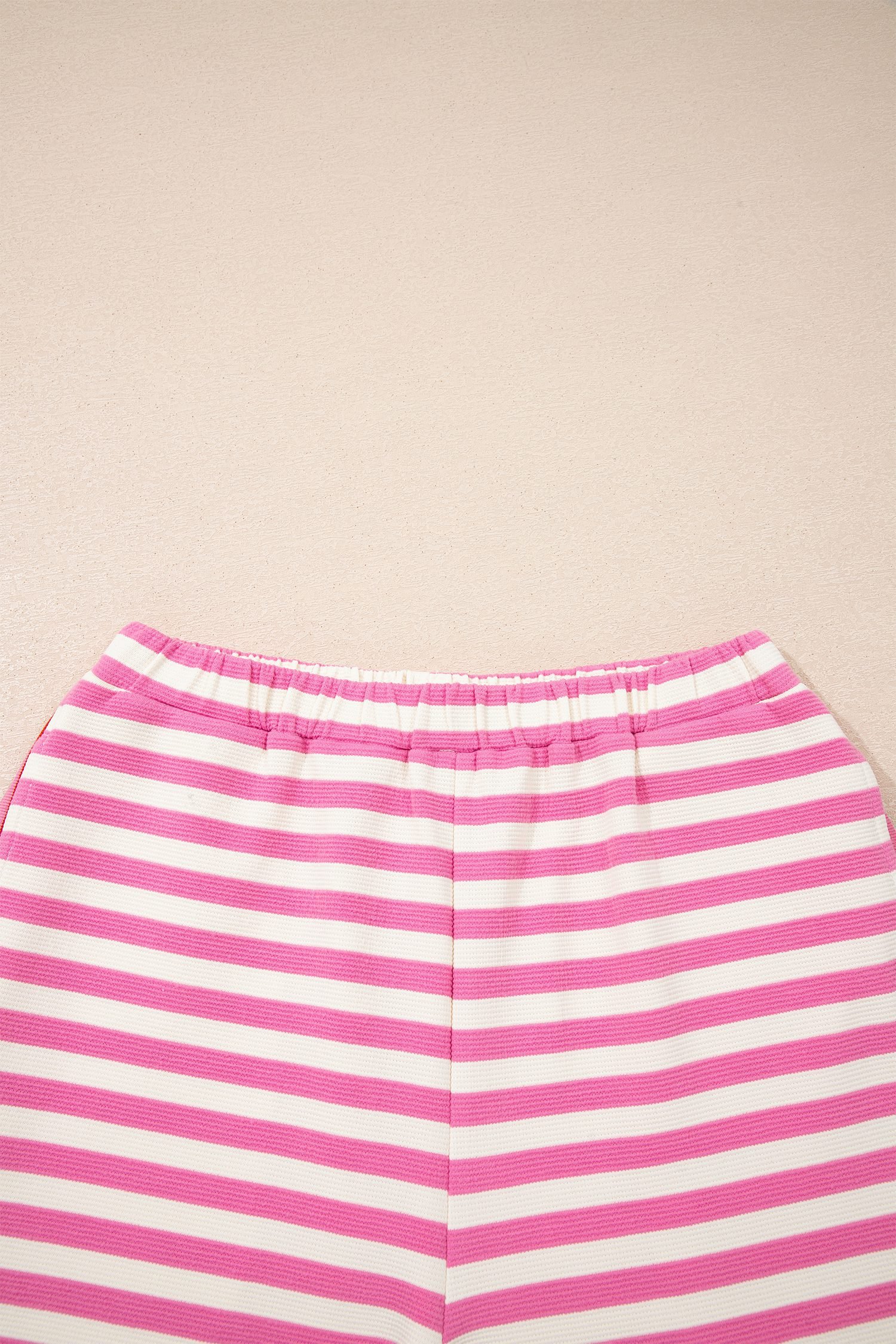 Pink Stripe Contrast Trim Short Sleeve Top Loose Shorts 2pcs Casual Outfit