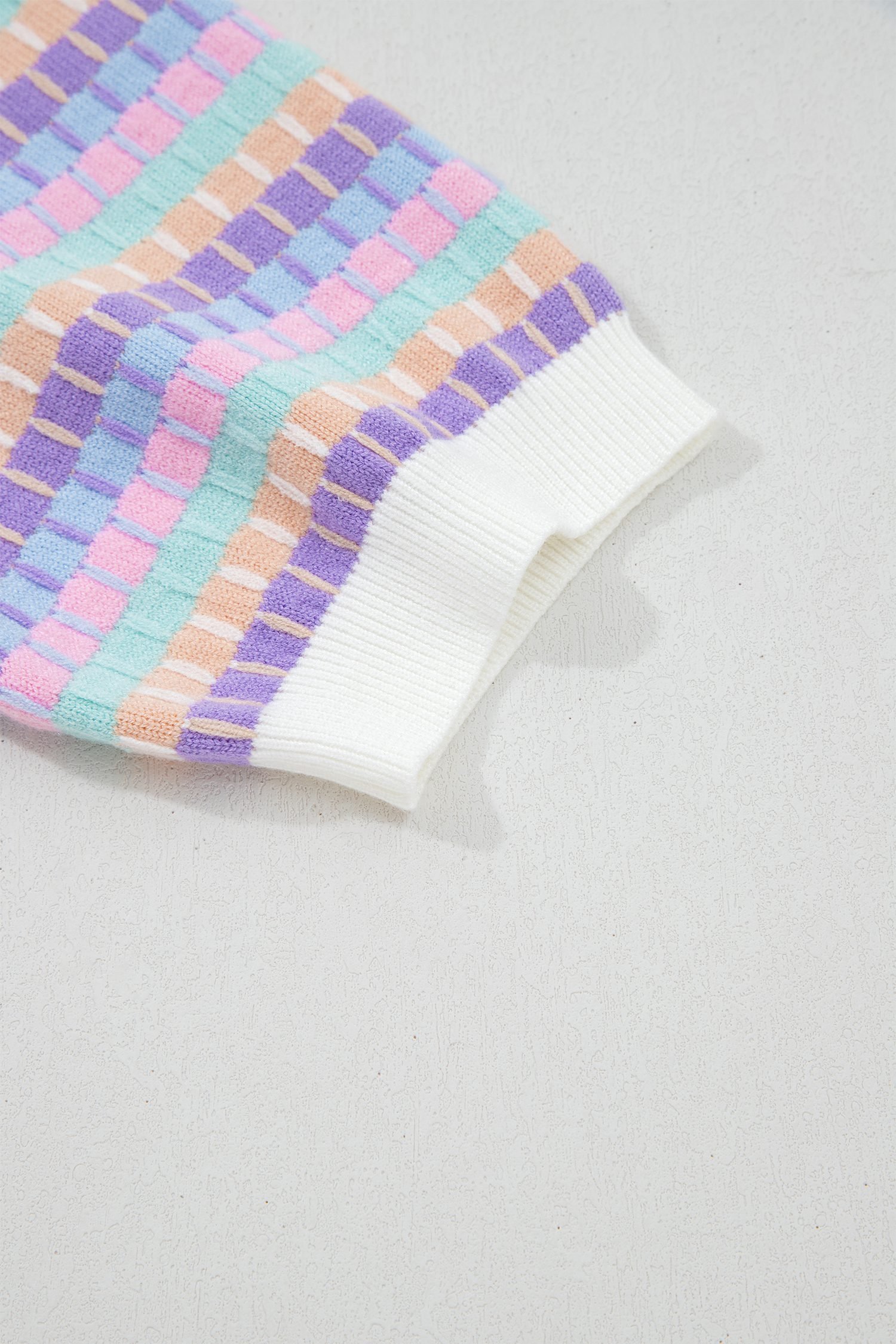 Purple Abstract Striped Knit Short Sleeve Sweater
