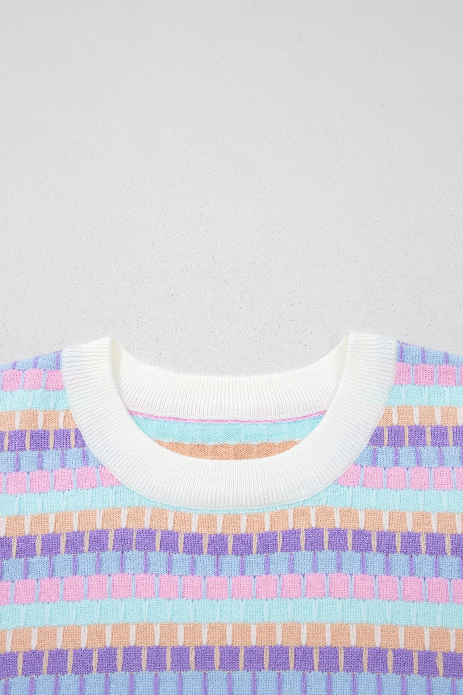 Purple Abstract Striped Knit Short Sleeve Sweater