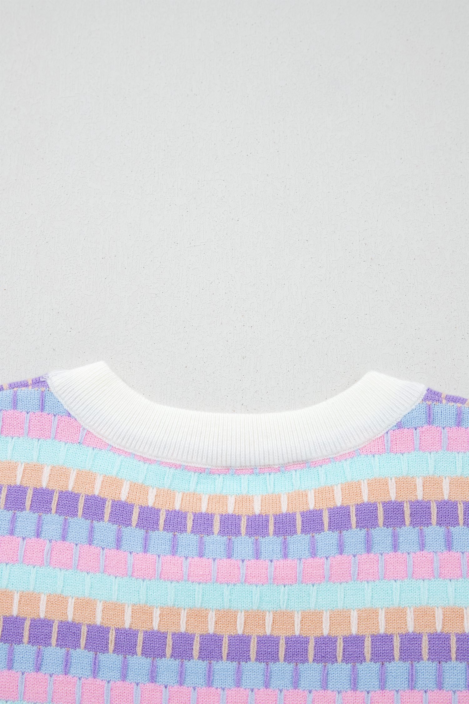 Purple Abstract Striped Knit Short Sleeve Sweater