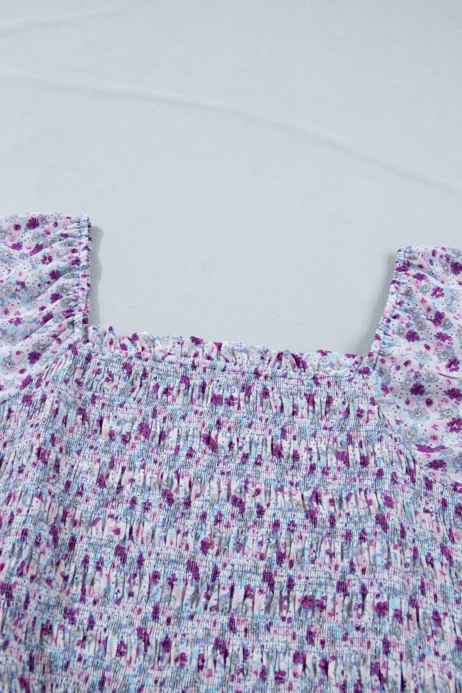 Purple Plus Size Floral Print Square Neck Smocked Maxi Dress