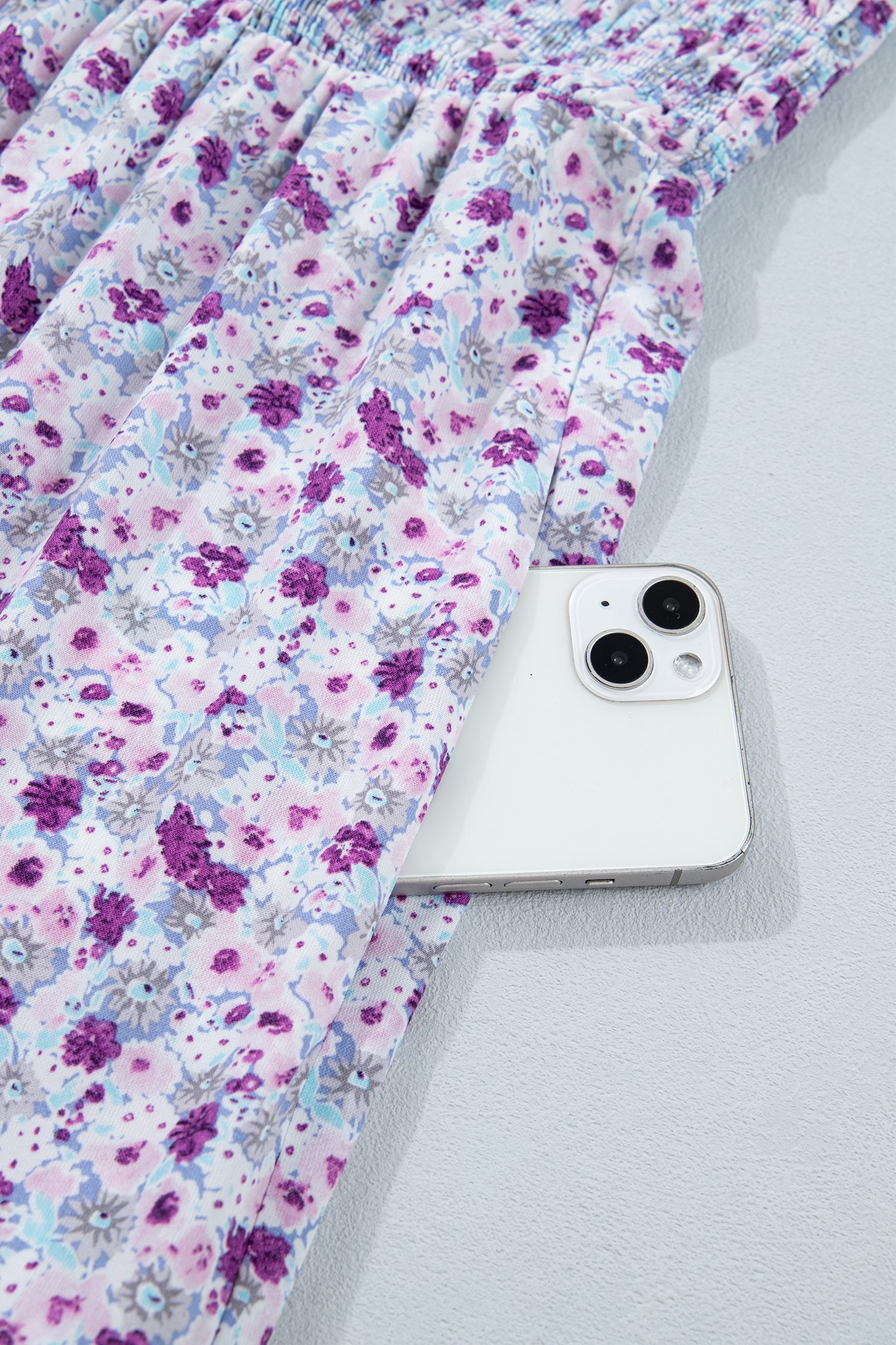 Purple Plus Size Floral Print Square Neck Smocked Maxi Dress