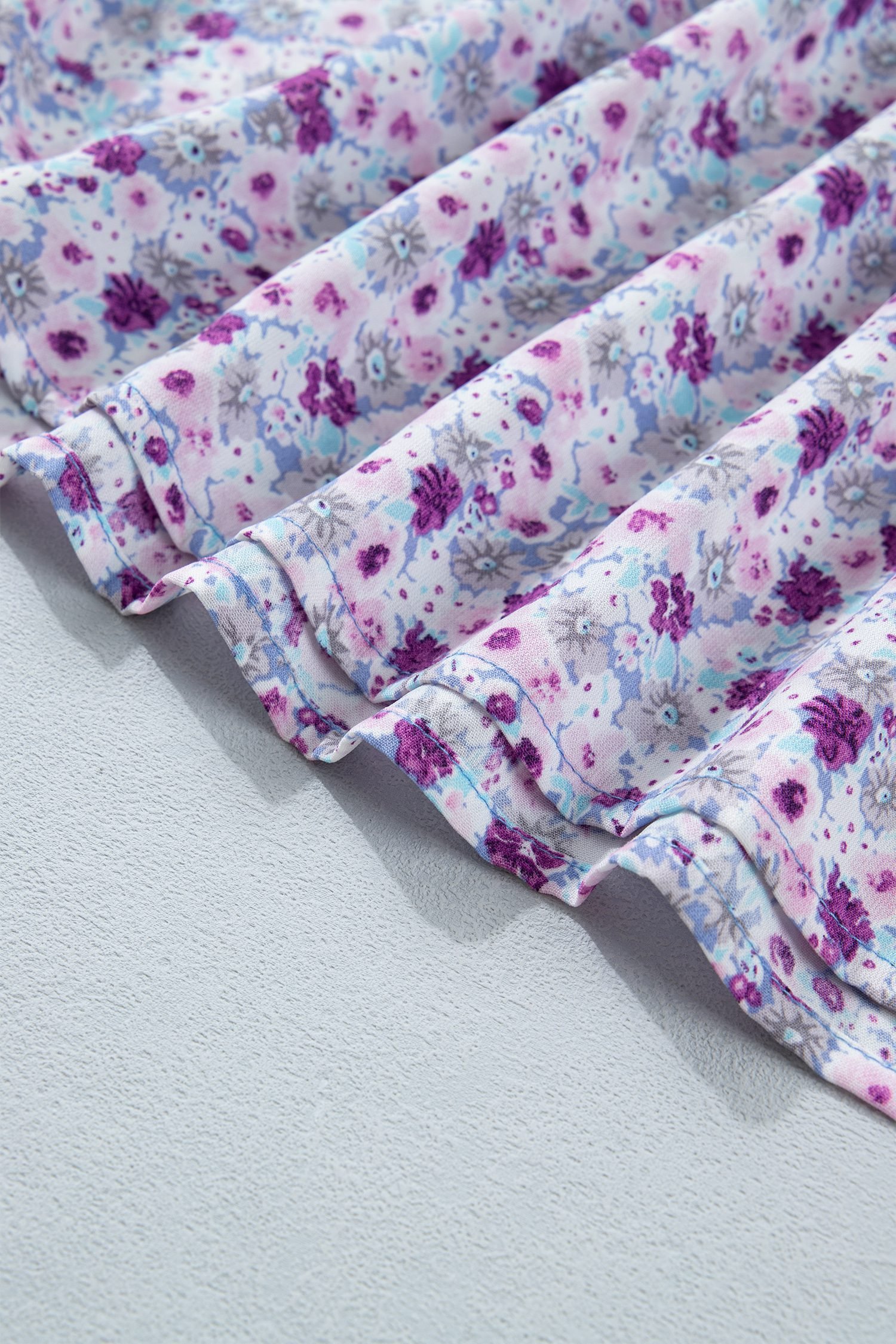 Purple Plus Size Floral Print Square Neck Smocked Maxi Dress