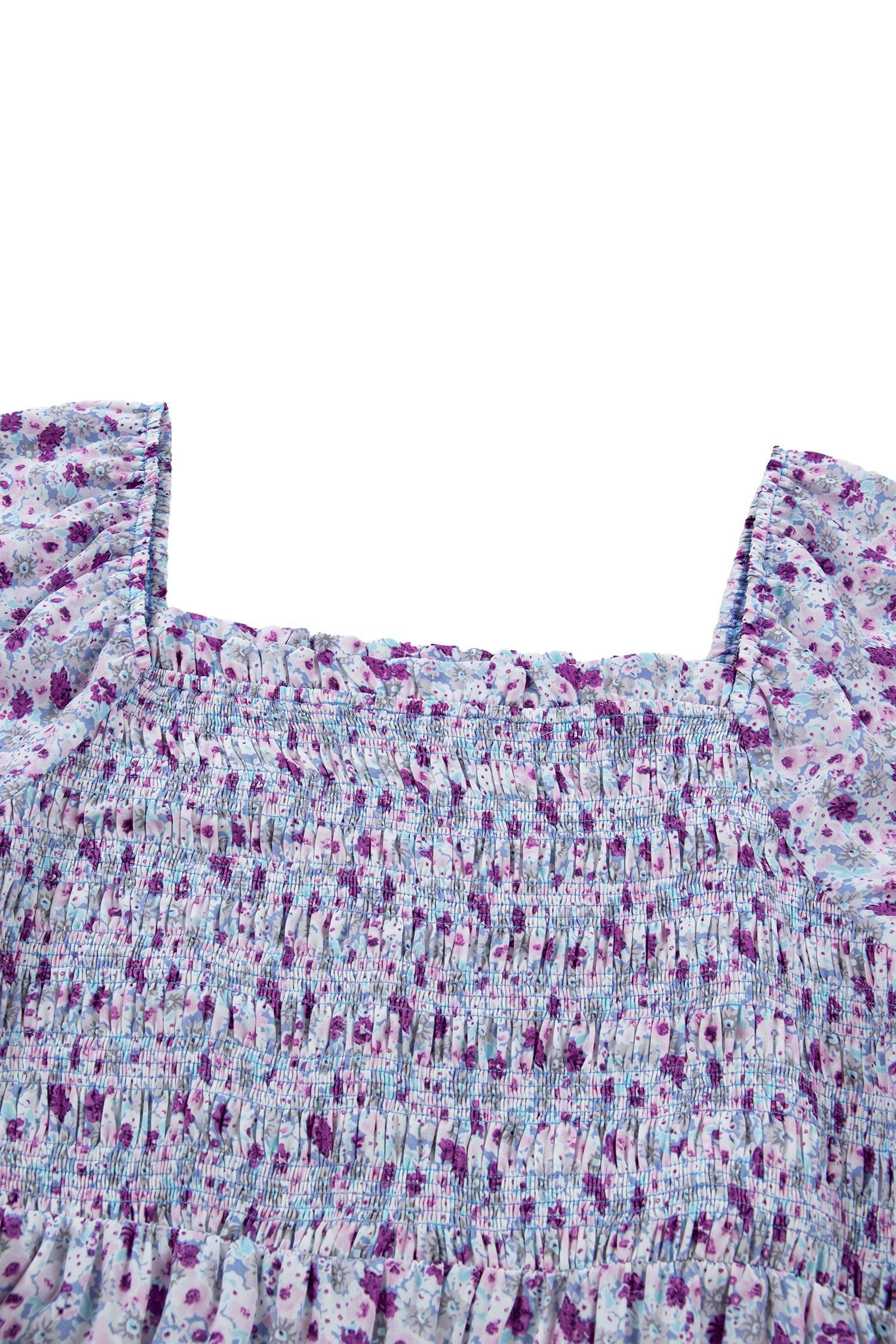 Purple Plus Size Floral Print Square Neck Smocked Maxi Dress