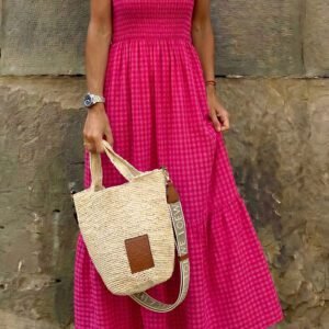 Red Plaid Square Neck Fit-and-flared Vacation Sundress