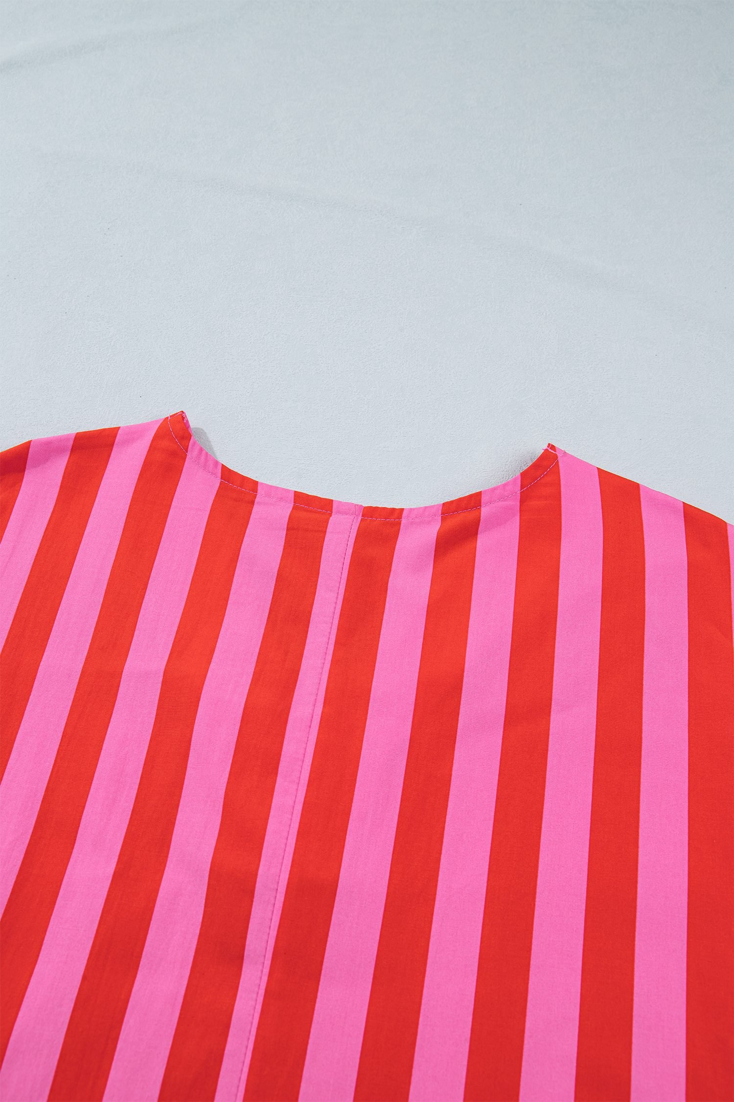 Red Stripe V Neck Cuffed Sleeve Relaxed Split Midi Dress