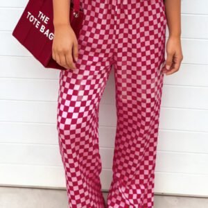 Rose Elastic Waist Plaid Full-length Shift Pants