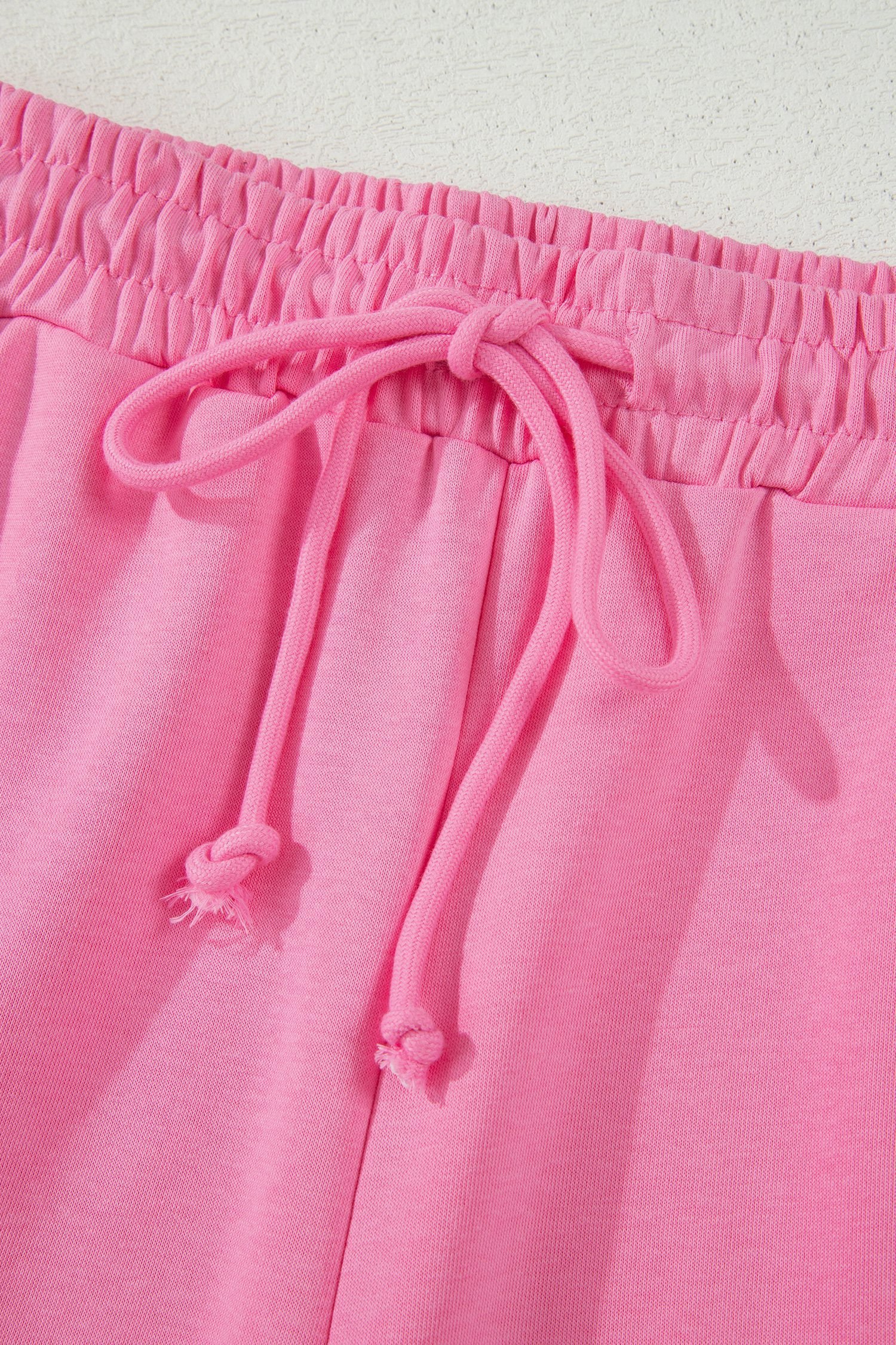 Sachet Pink Lace Patchwork Half Sleeve Top Elastic Waist Pants Two Piece Set