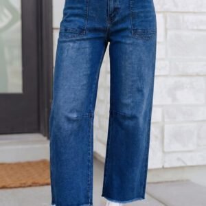Sail Blue Frayed Cropped Straight Jeans
