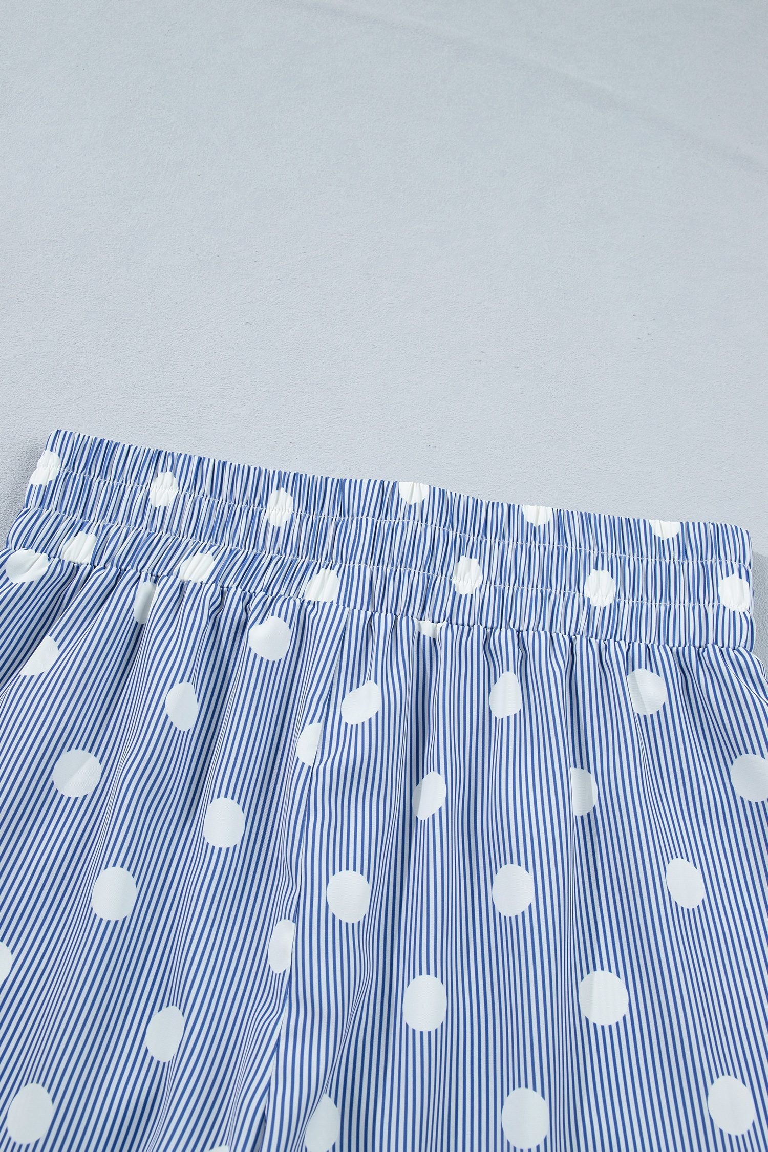 Sky Blue Polka Dot Print Shirred High Waist Casual Shorts