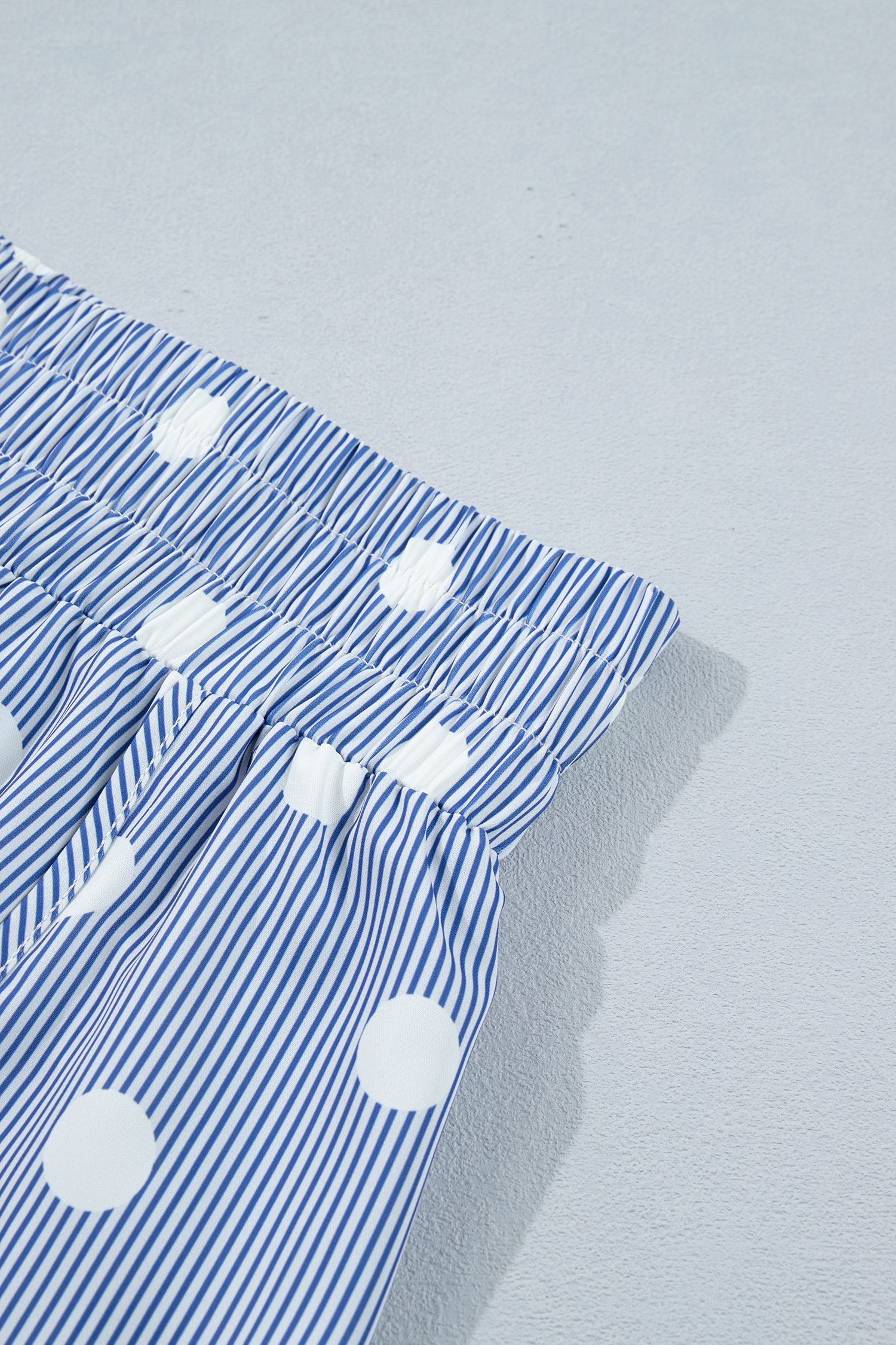 Sky Blue Polka Dot Print Shirred High Waist Casual Shorts