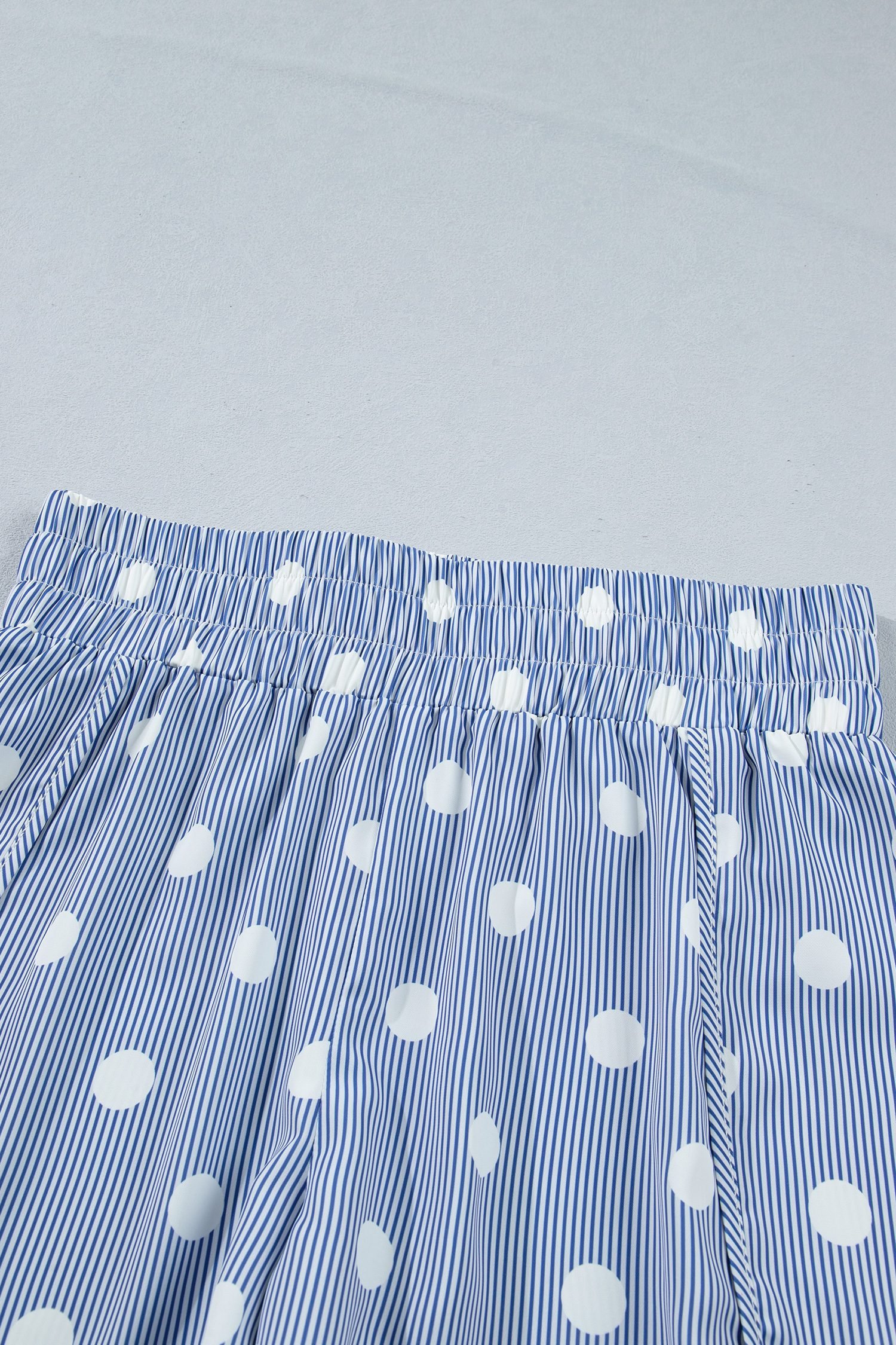 Sky Blue Polka Dot Print Shirred High Waist Casual Shorts