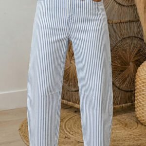 Sky Blue Stripe Casual Barrel Jeans