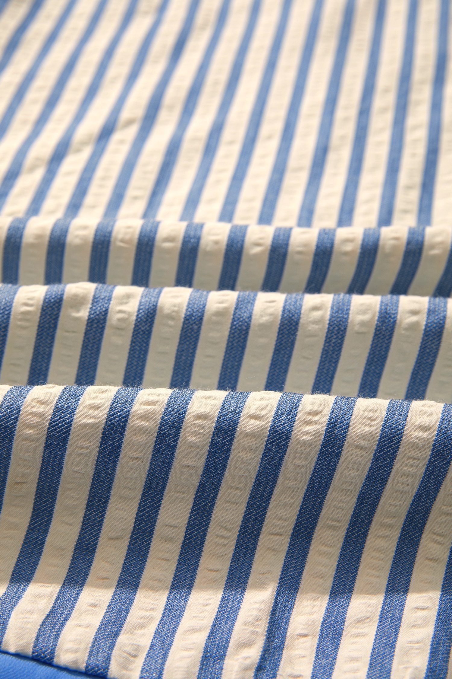 Sky Blue Stripe Color Block Detail V Neck Short Sleeve Blouse