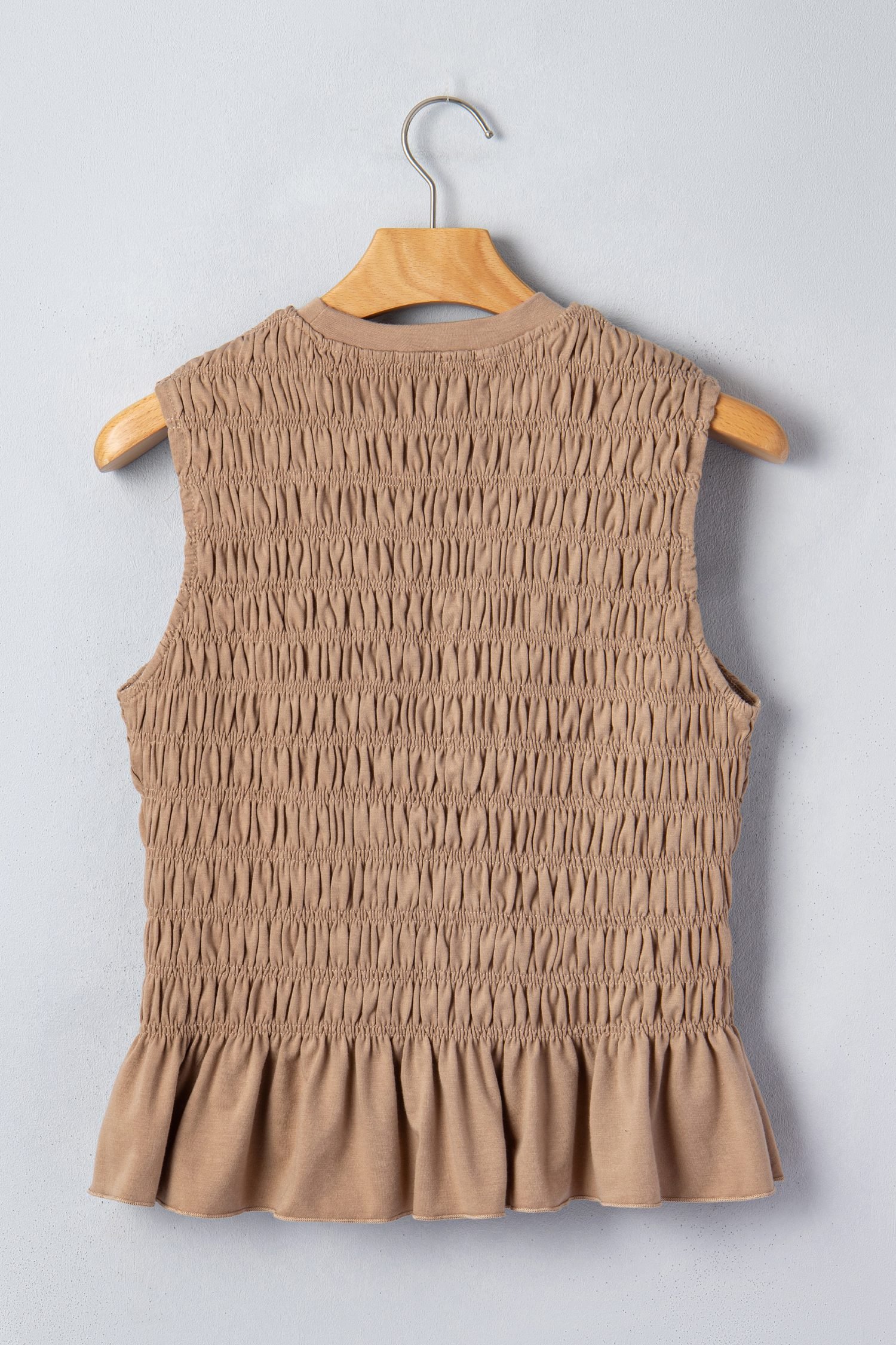 Smoke Gray Shirred Slim Fit Ruffle Hem Tank Top