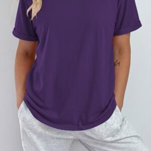 Tillandsia Purple Casual Plain Crew Neck Tee