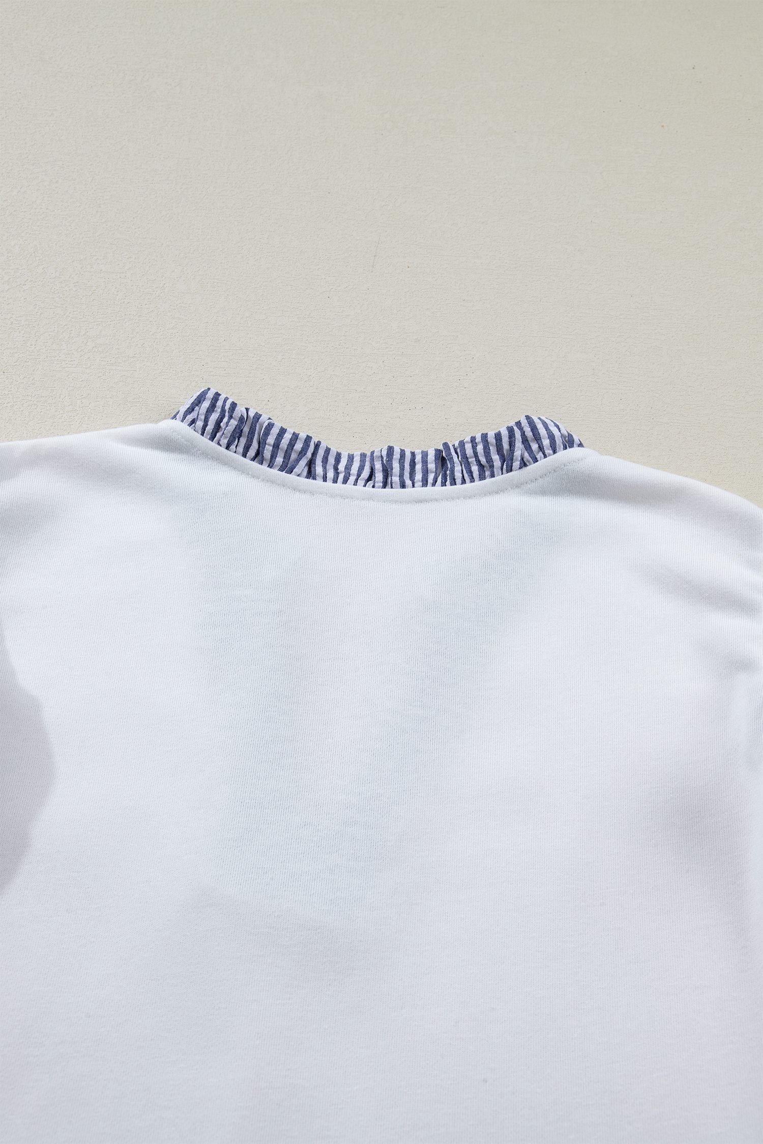 White Contrasted Striped Patchwork Split Neck Ruffle Trim Sleeveless Dress