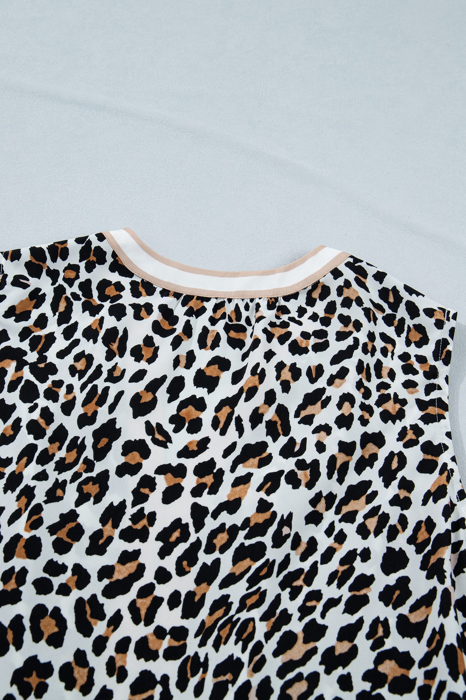 White Leopard Print Colorblock Trim Sleeveless Midi Dress