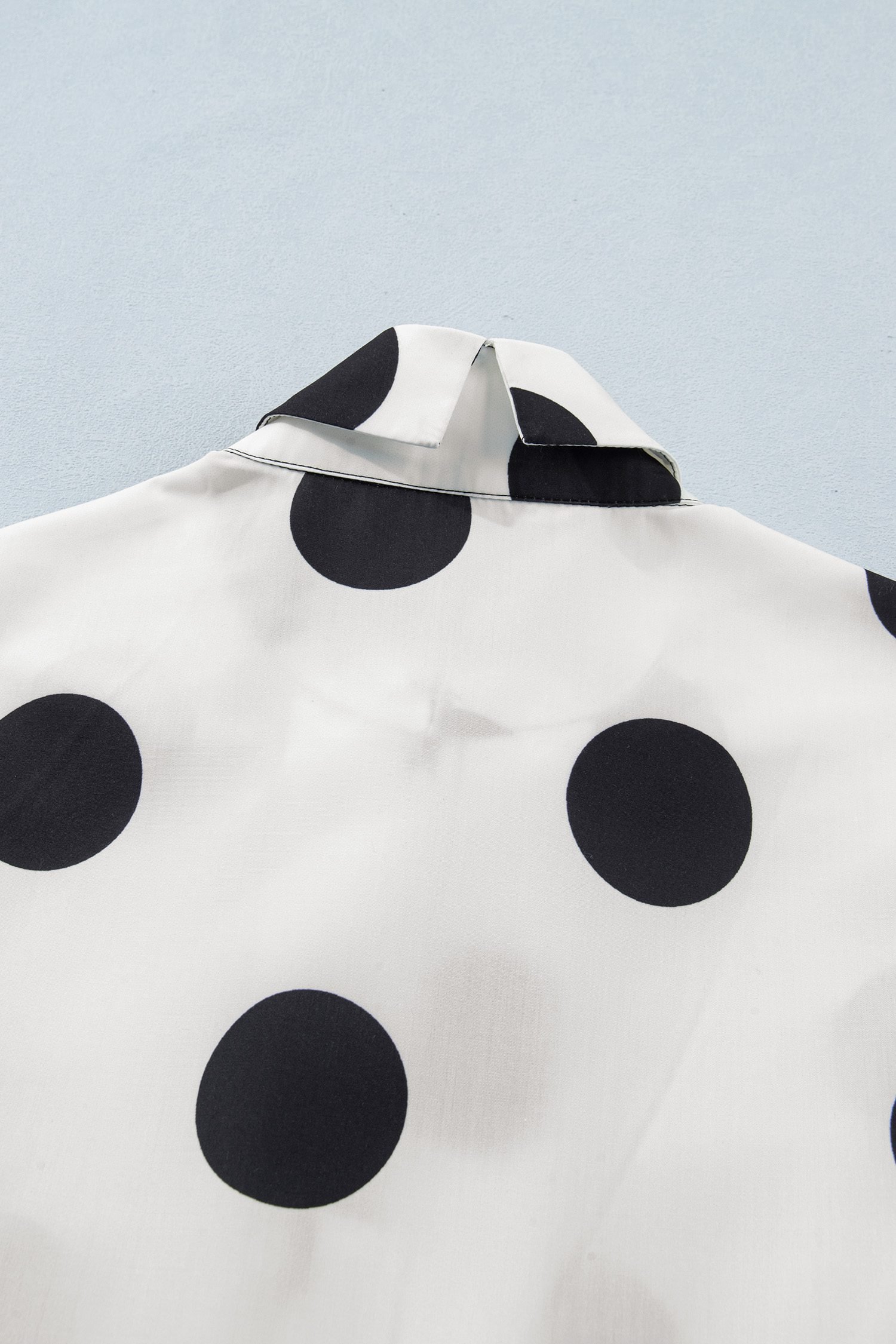 White Polka Dot Print Half Button Ruffled Short Sleeve Loose Mini Dress