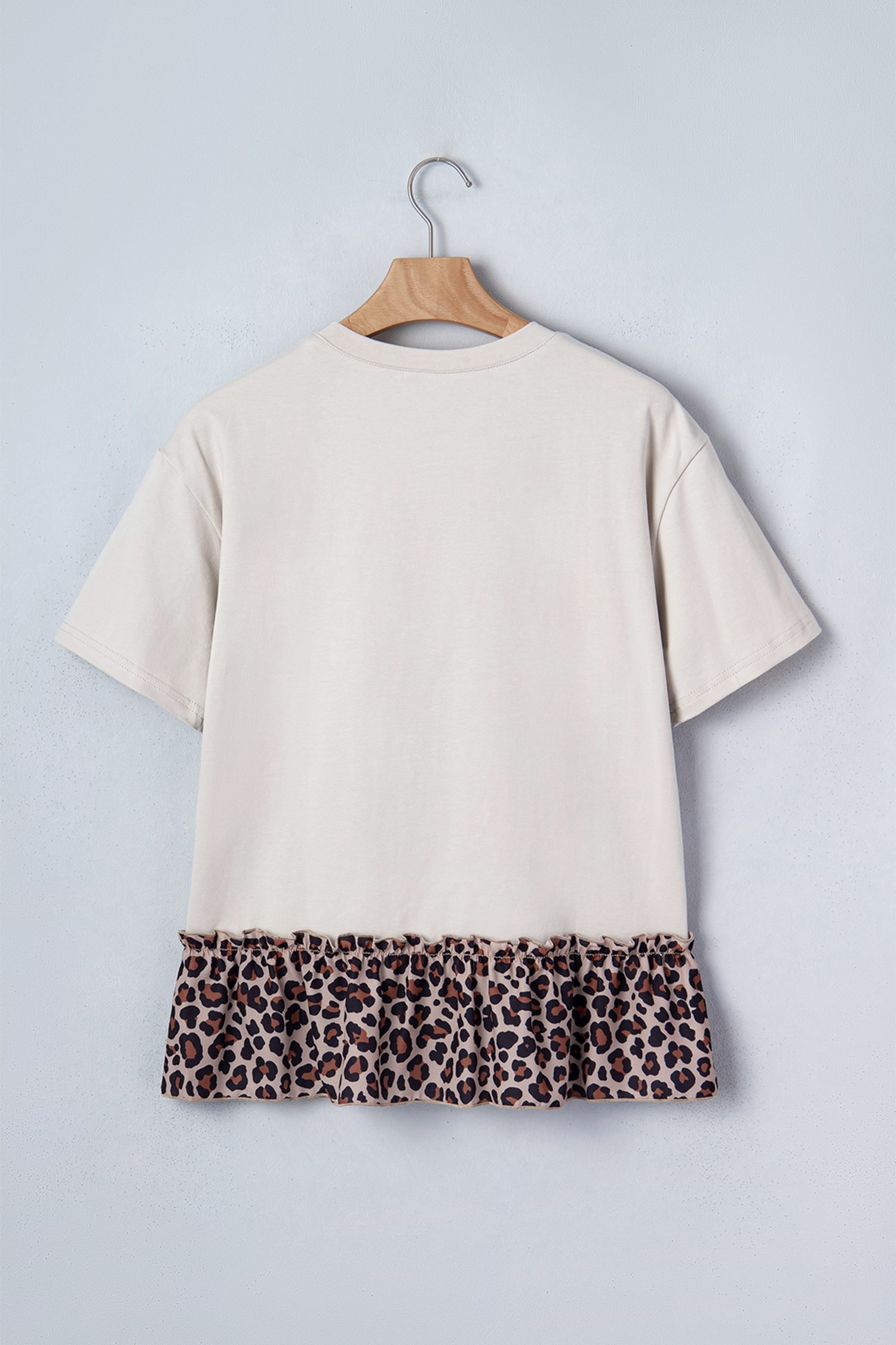 White Retro COWGIRL Print Leopard Ruffle Hem Patchwork T Shirt