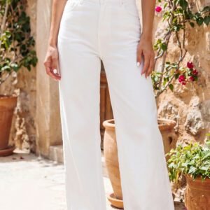 White Solid Color Loose Casual Jeans