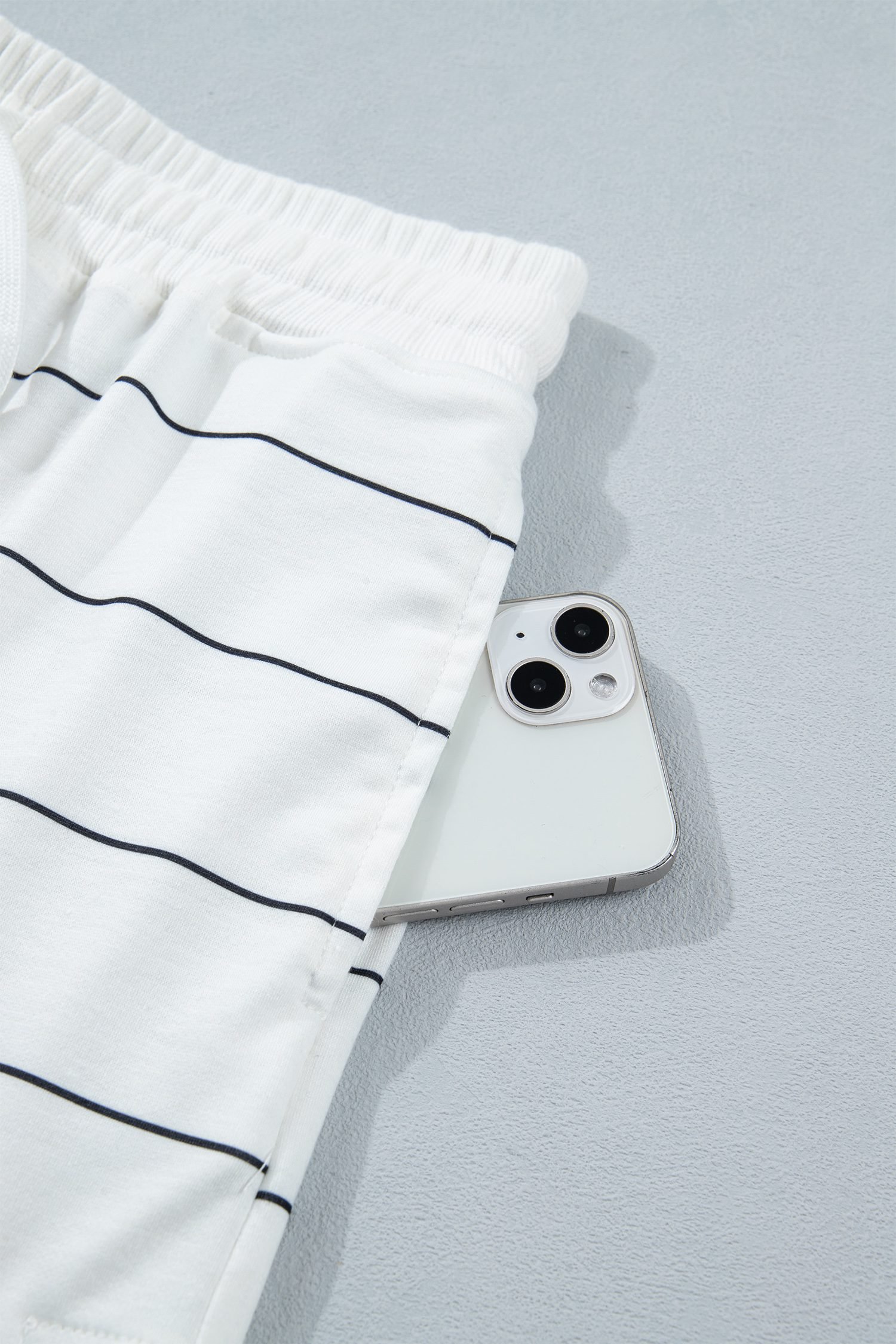 White Stripe Half Sleeve Tee Drawstring Shorts 2pcs Set