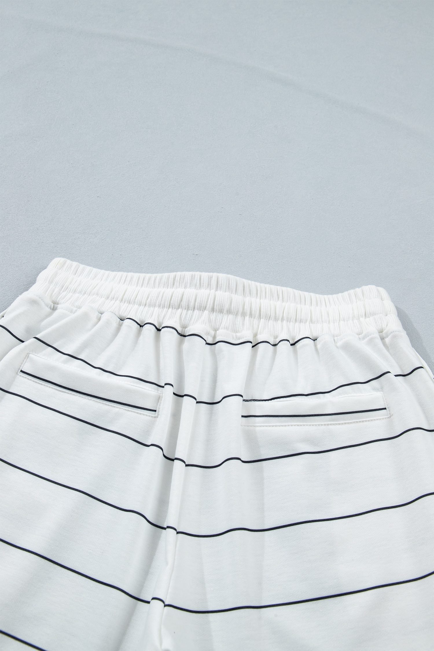 White Stripe Half Sleeve Tee Drawstring Shorts 2pcs Set