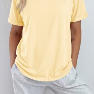 Yellow Cream Casual Plain Crew Neck Tee