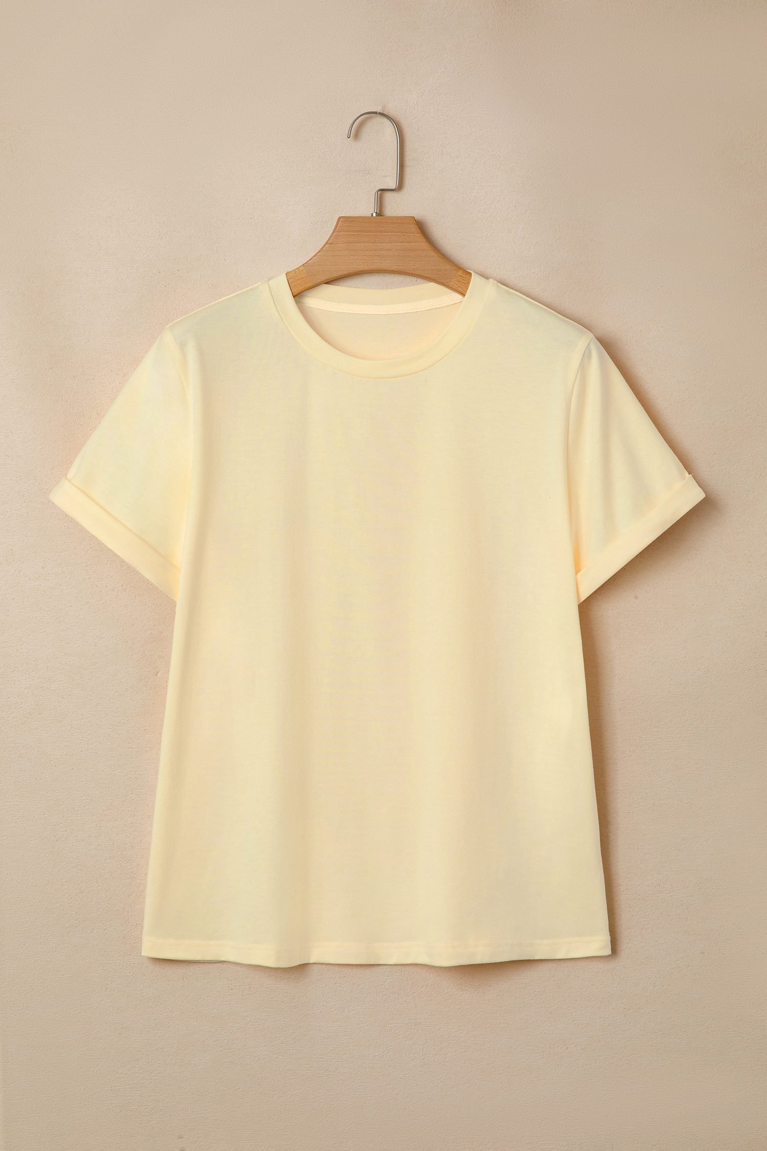 Yellow Cream Casual Plain Crew Neck Tee