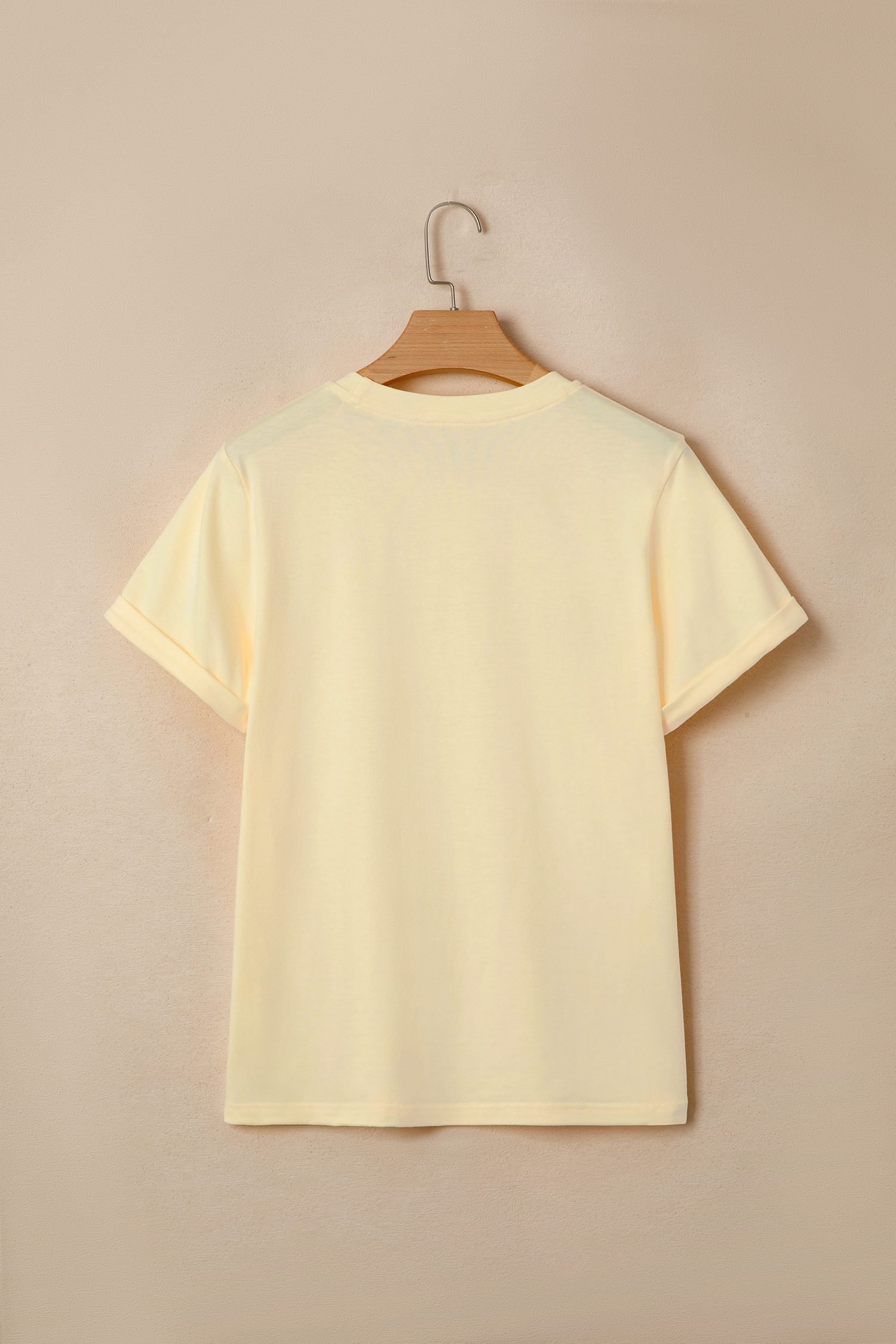 Yellow Cream Casual Plain Crew Neck Tee
