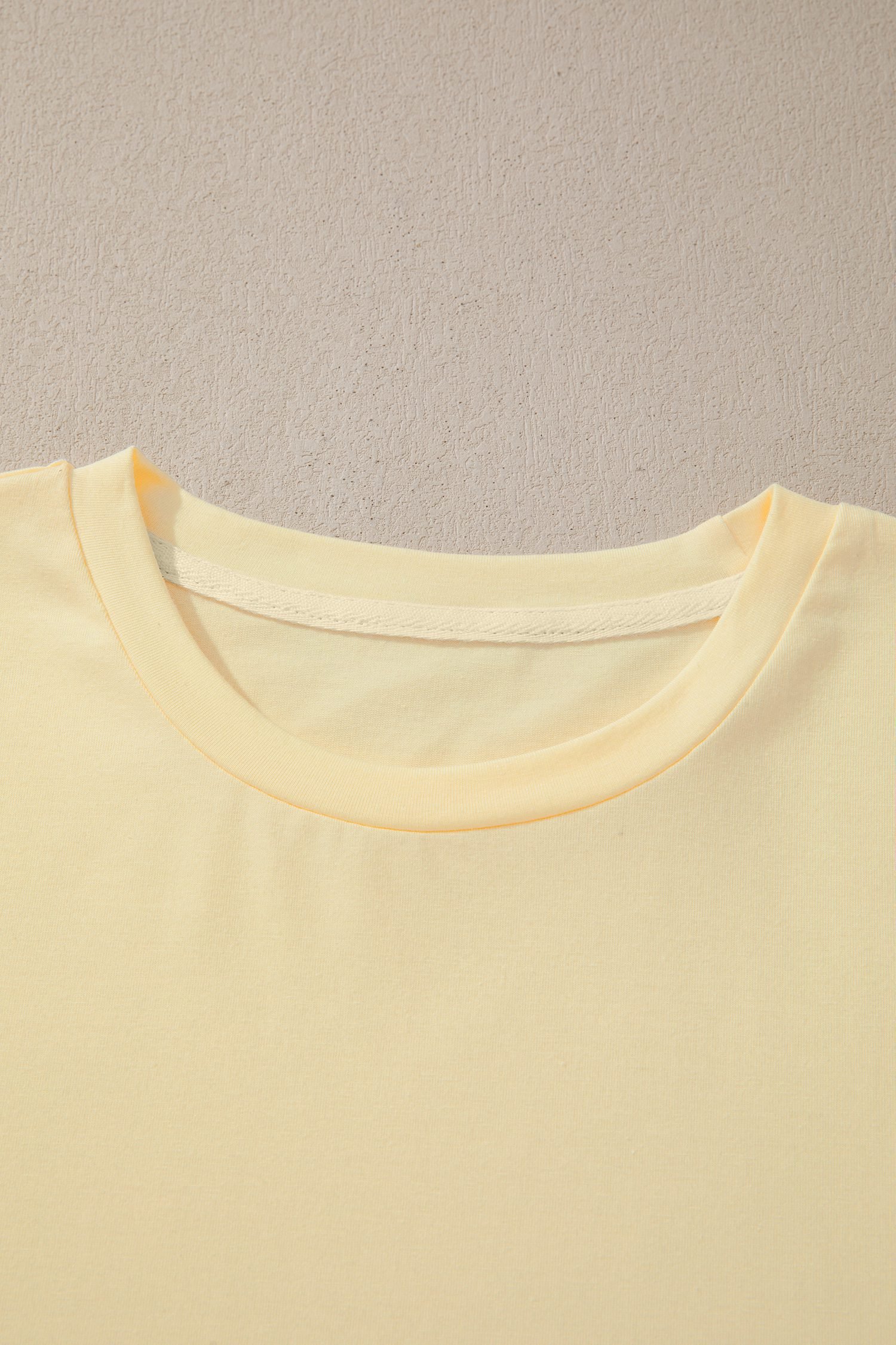 Yellow Cream Casual Plain Crew Neck Tee