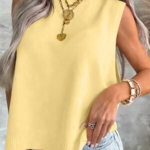 Yellow Cream Large Armhole Side Slit Loose Sweater Vest
