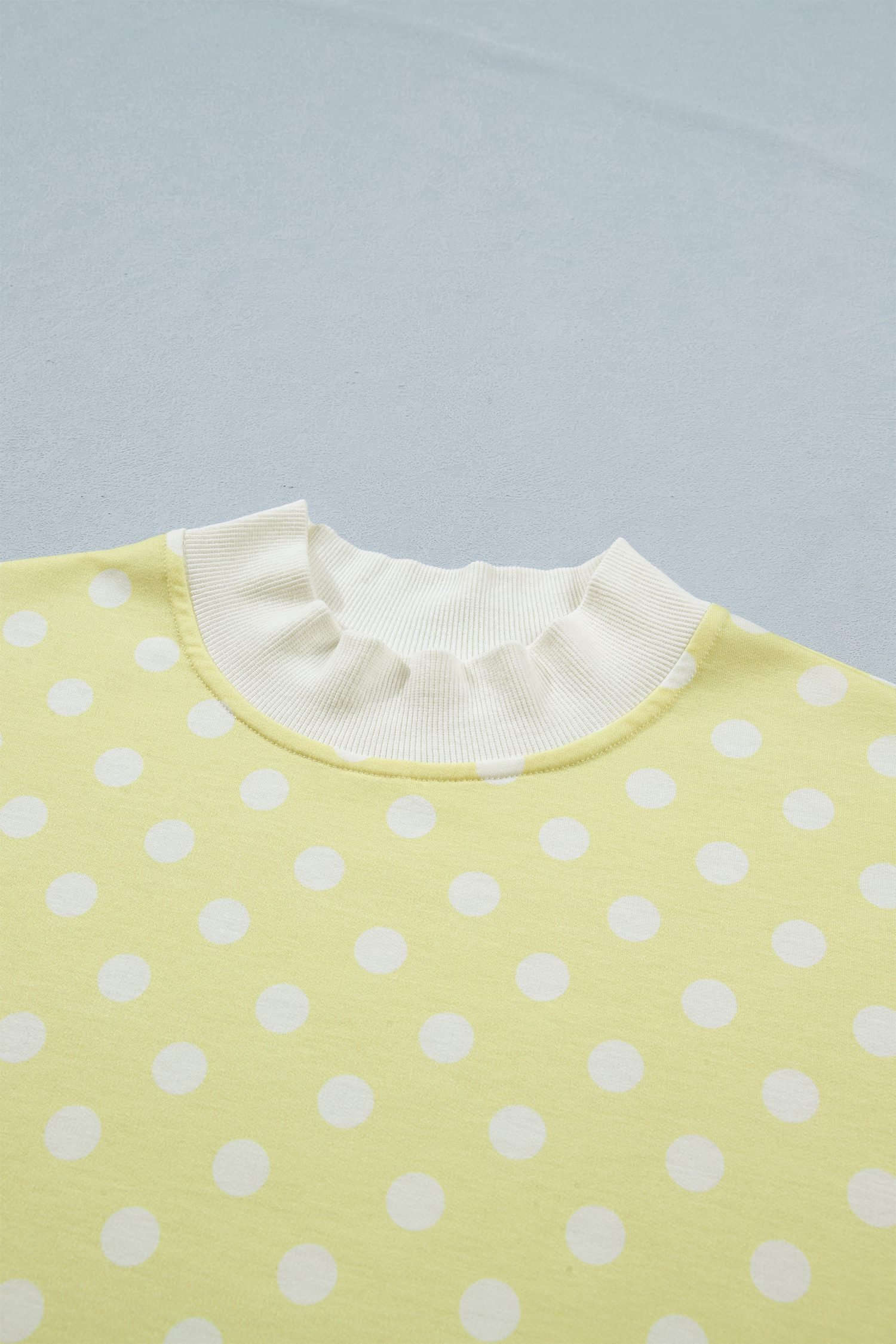Yellow Polka Dot Print Color Block Trim Mock Neck Short Set