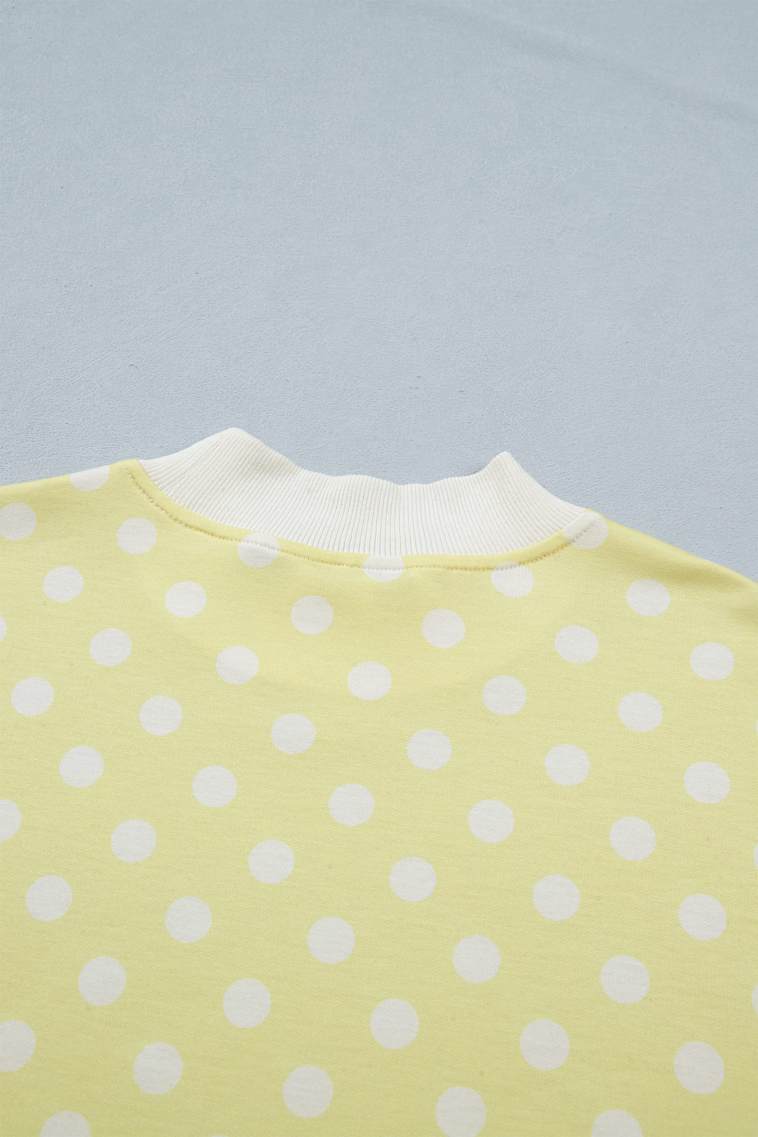 Yellow Polka Dot Print Color Block Trim Mock Neck Short Set