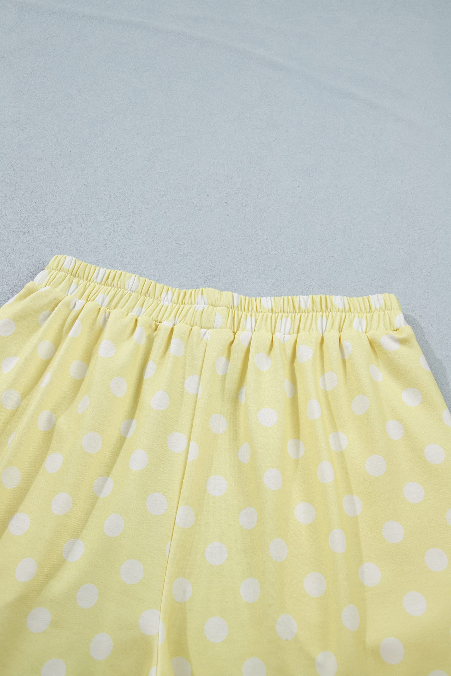 Yellow Polka Dot Print Color Block Trim Mock Neck Short Set