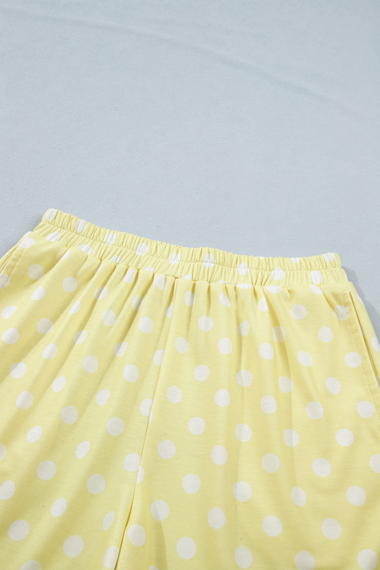 Yellow Polka Dot Print Color Block Trim Mock Neck Short Set