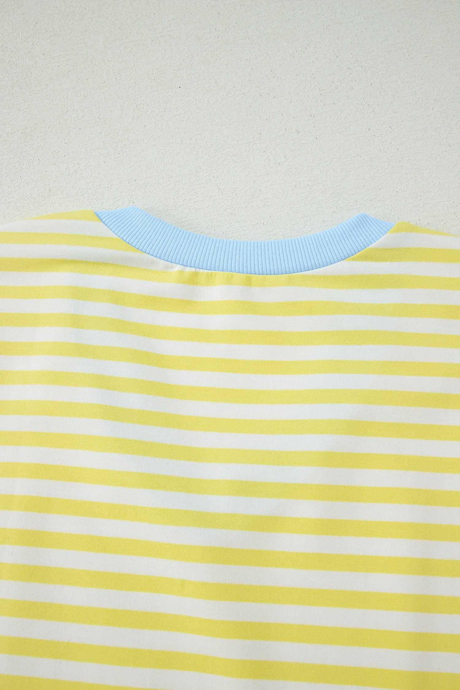 Yellow Stripe Colorblock Trim V Neck Tee Drawstring Elastic Waist Short Set